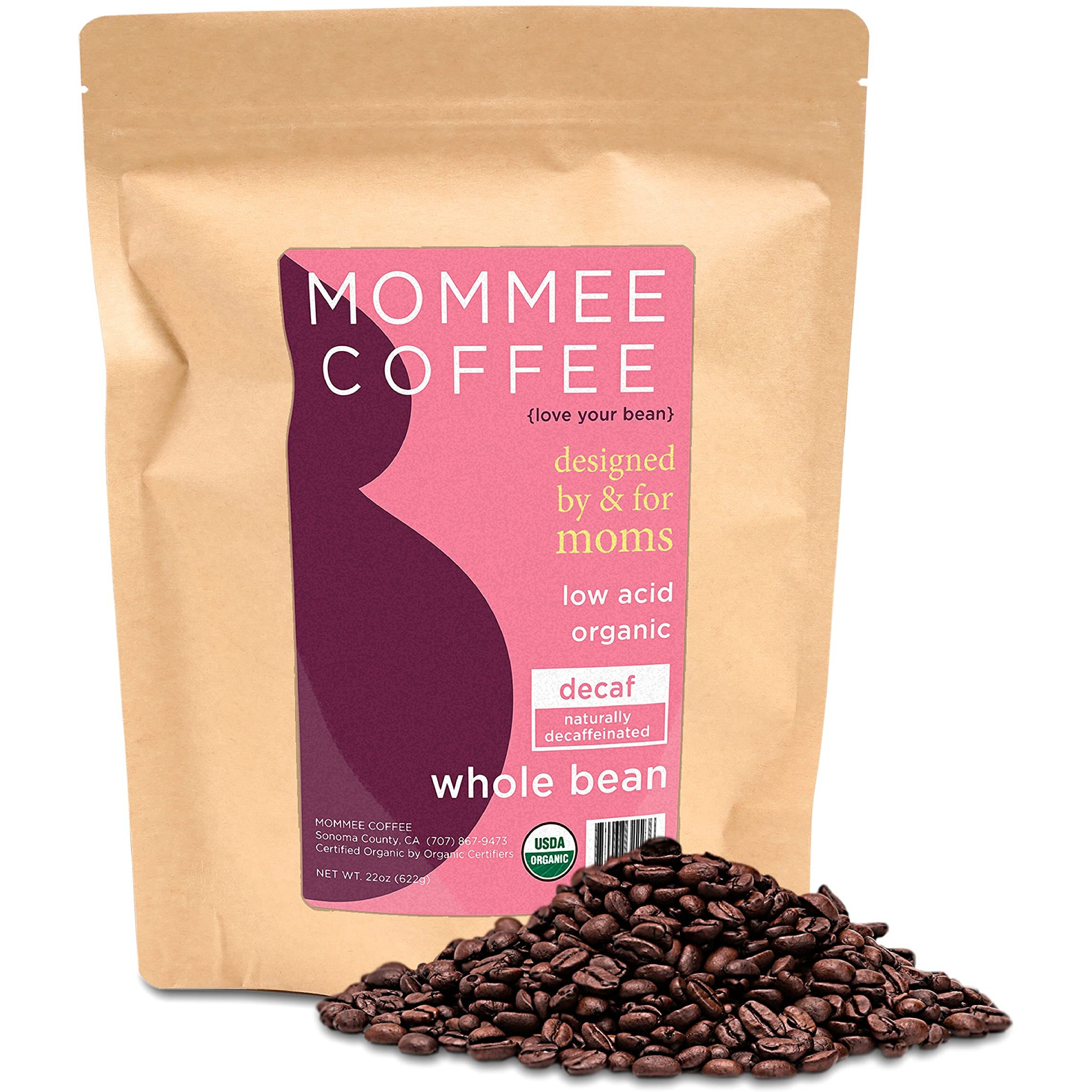 Mommee Coffee - Decaf | Low Acid, Organic, Fair Trade, Water Processed | Whole Bean, 22 Oz.