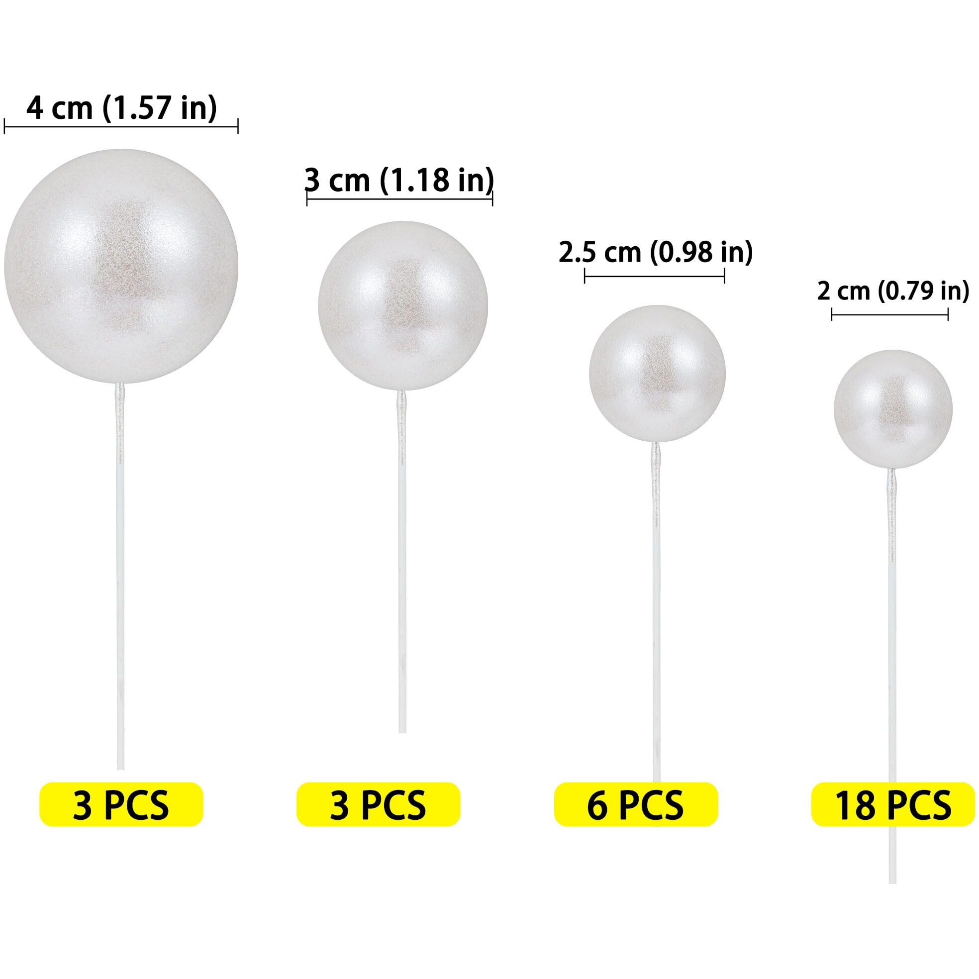 30Pcs Glitter Balls Cake Topper Foam Ball Cake Picks Mini Balloon Diy Cake Insert Topper Decoration For Baby Shower Wedding Anniversary Kids Birthday Graduation Party Cake Decorations Light White