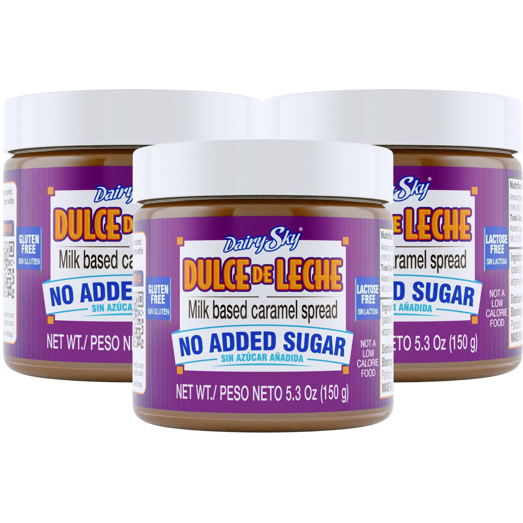 Dairysky Dulce De Leche No Added Sugar - 5.3 Oz Made With Real Milk, Gluten-Free - Milk Based Caramel - Perfect For Desserts - 3 Pack.