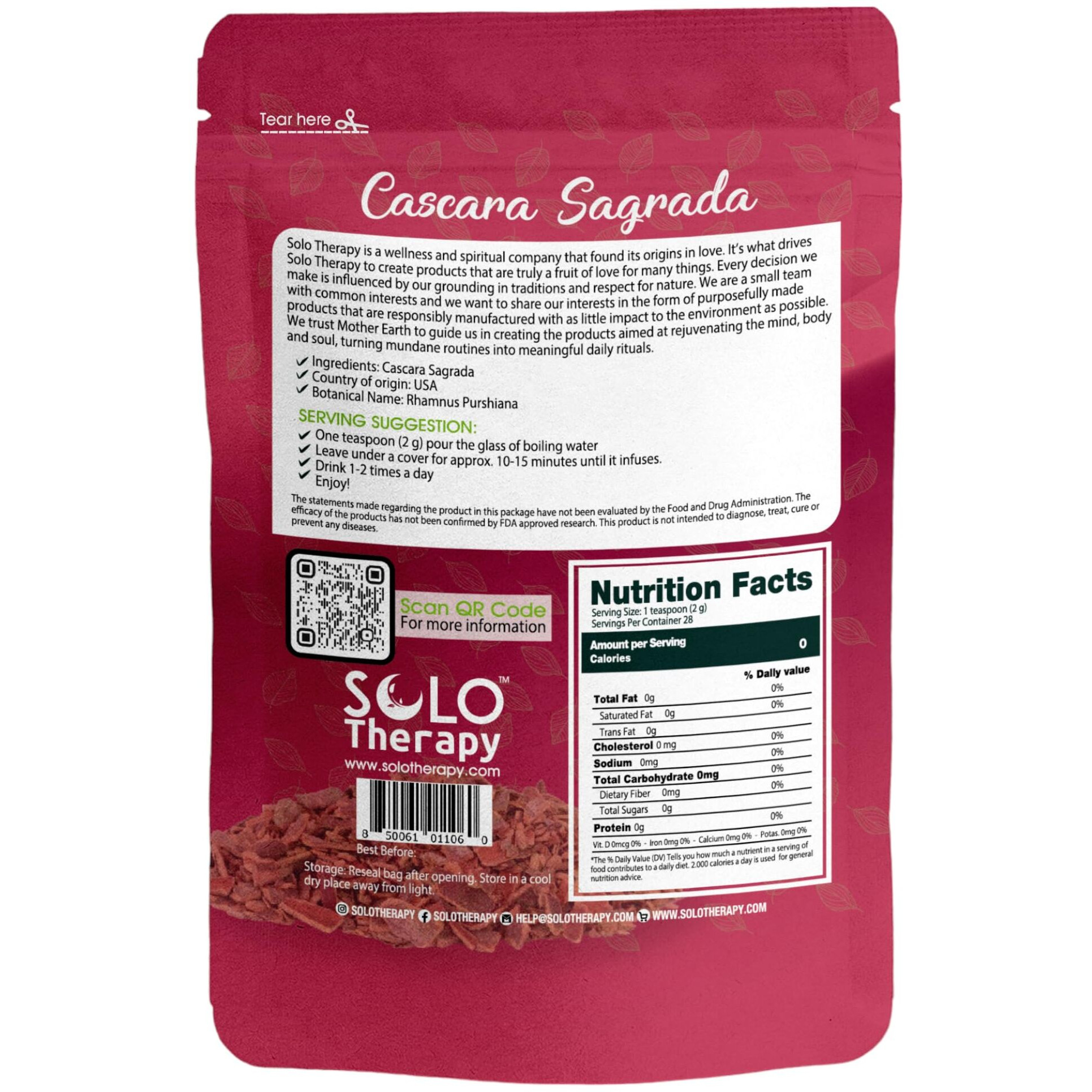Cascara Sagrada Bark Herbal Tea - Cascara Sagrada Bark Cut - Rhamnus Purshiana Resealable Bag - 56 Grams - Premium Quality (Cascara Sagrada Bark)