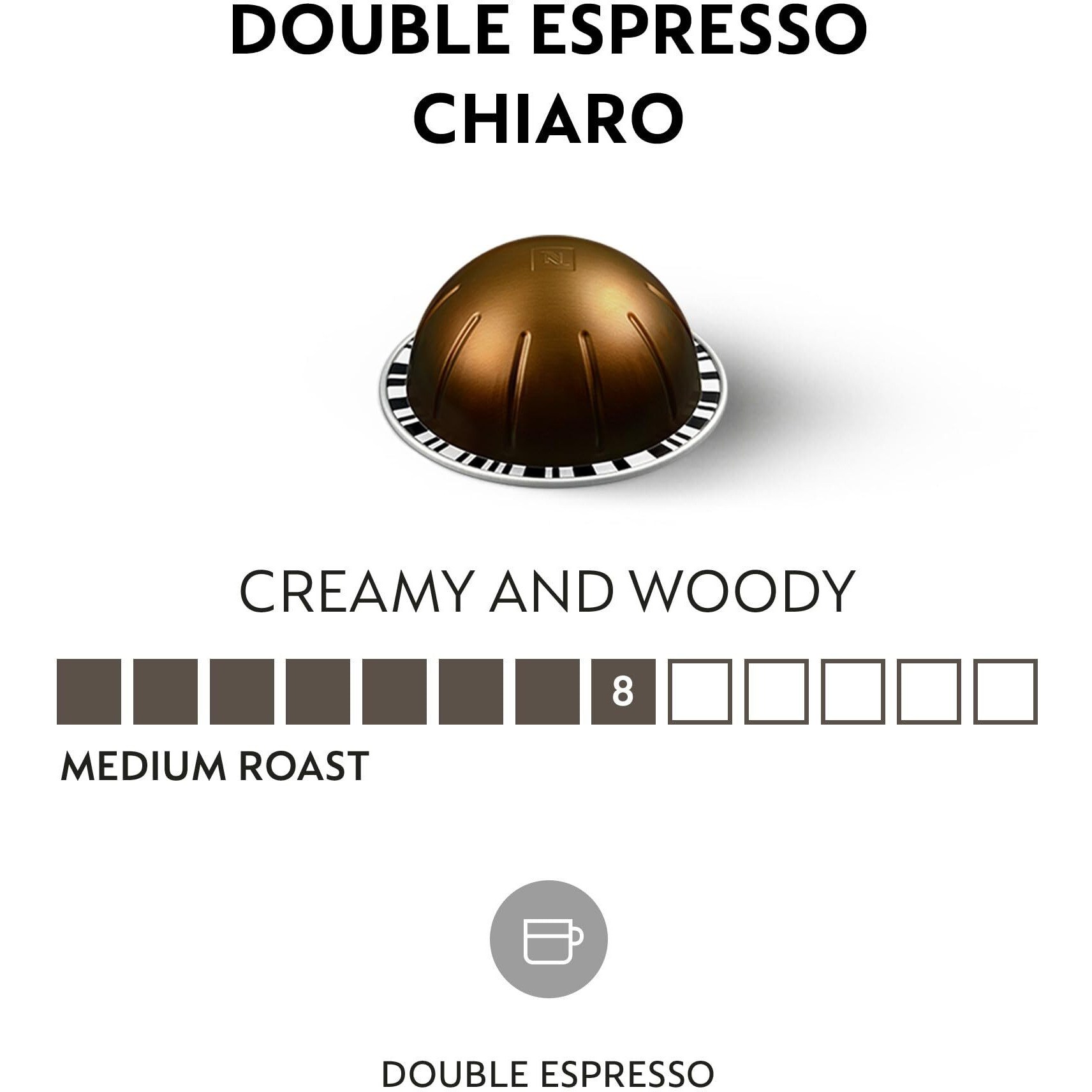 Nespresso Capsules Vertuo, Double Espresso Chiaro, Medium Roast Espresso Coffee, 30-Count Coffee Pods, Brews 2.7Oz.