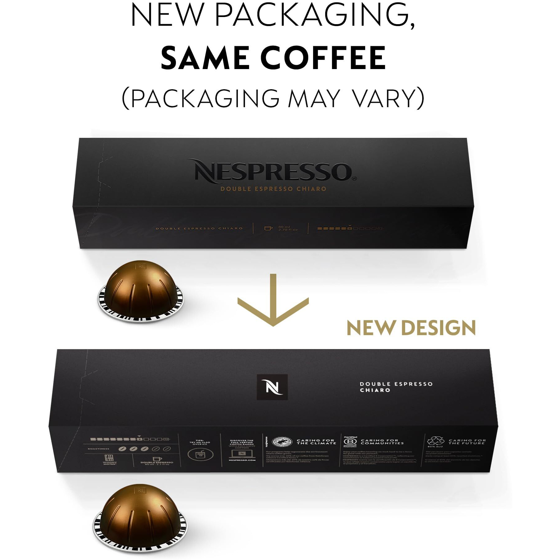 Nespresso Capsules Vertuo, Double Espresso Chiaro, Medium Roast Espresso Coffee, 30-Count Coffee Pods, Brews 2.7Oz.