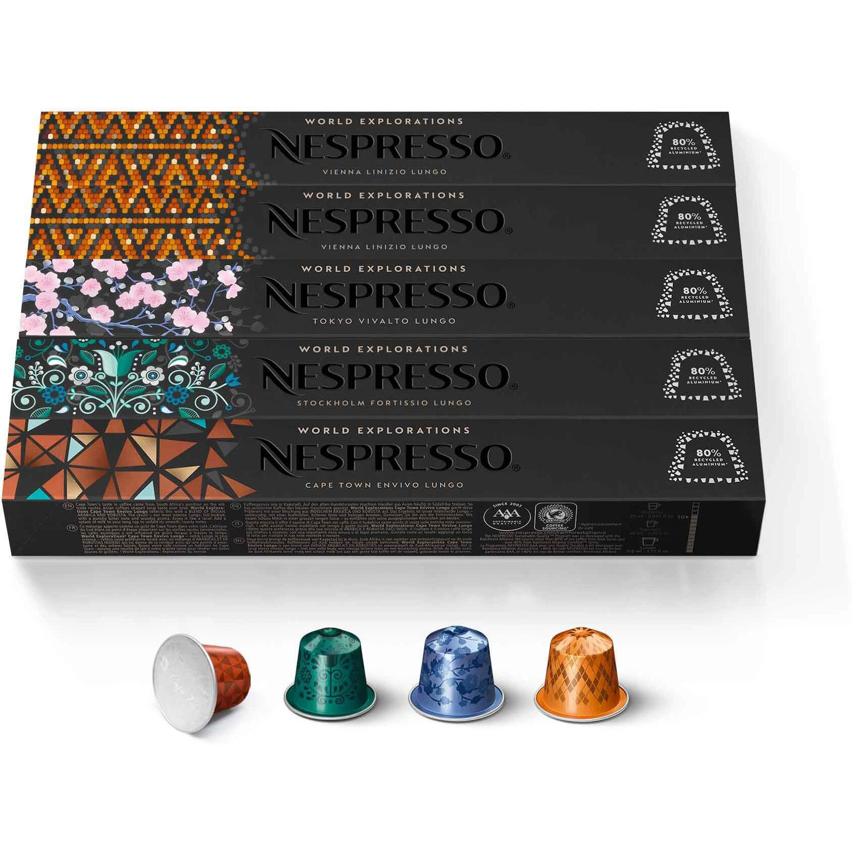Nespresso Capsules Original Line, Morning Lungo Blends Variety Pack, Mild To Medium To Dark Roast Coffee, 50-Count Coffee Pods