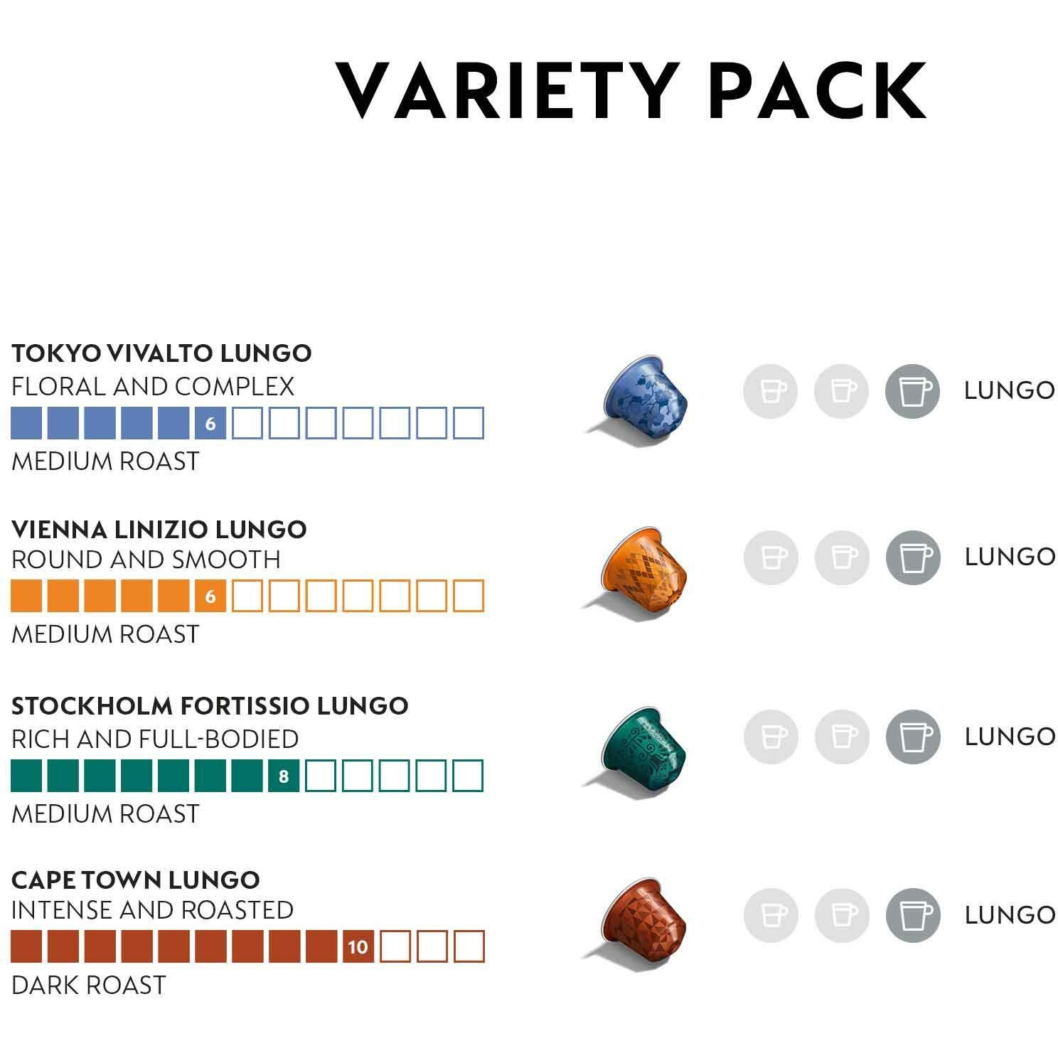Nespresso Capsules Original Line, Morning Lungo Blends Variety Pack, Mild To Medium To Dark Roast Coffee, 50-Count Coffee Pods