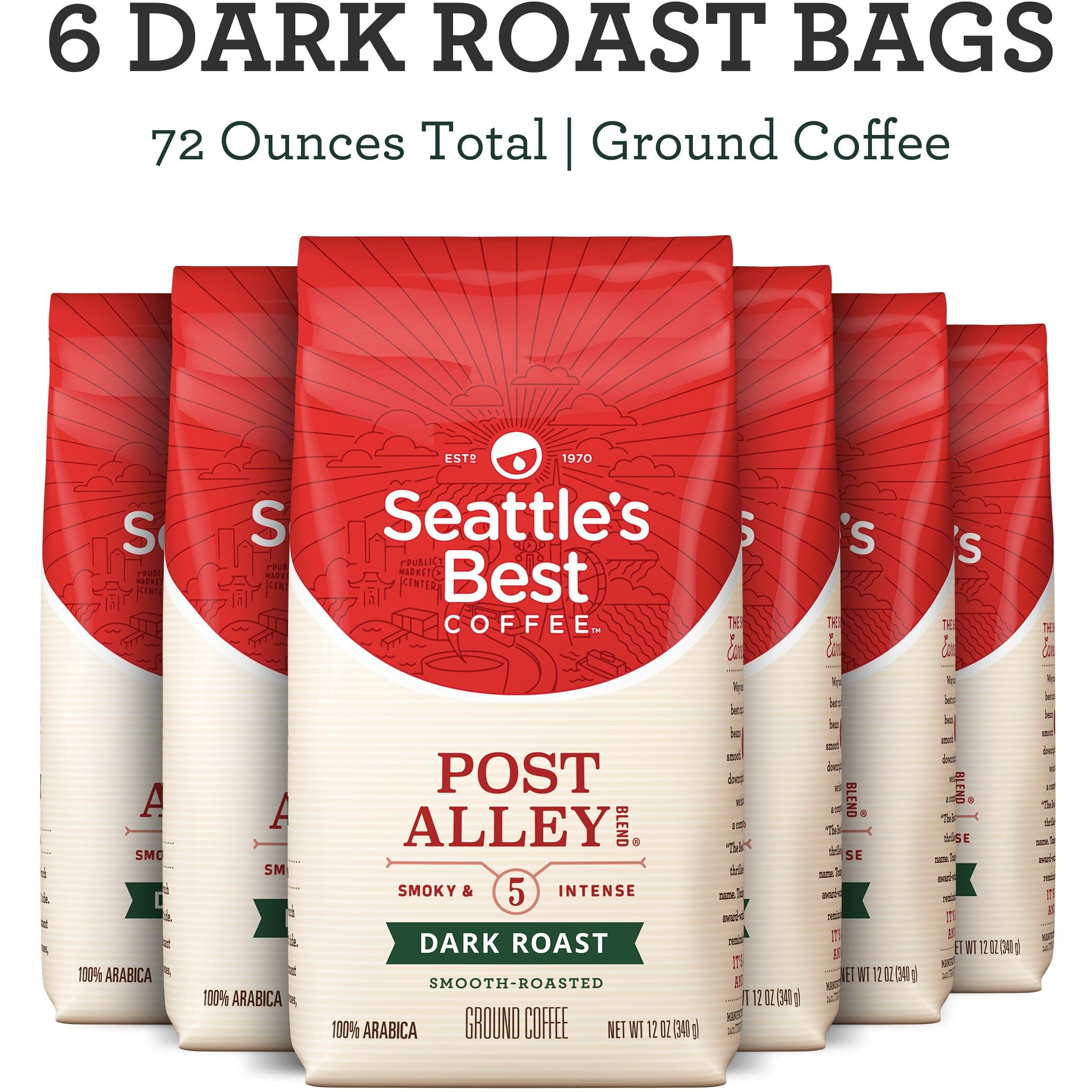 Seattle's Best Coffee Post Alley Blend Dark Roast Ground Coffee | 12 Ounce Bags (Pack Of 6)