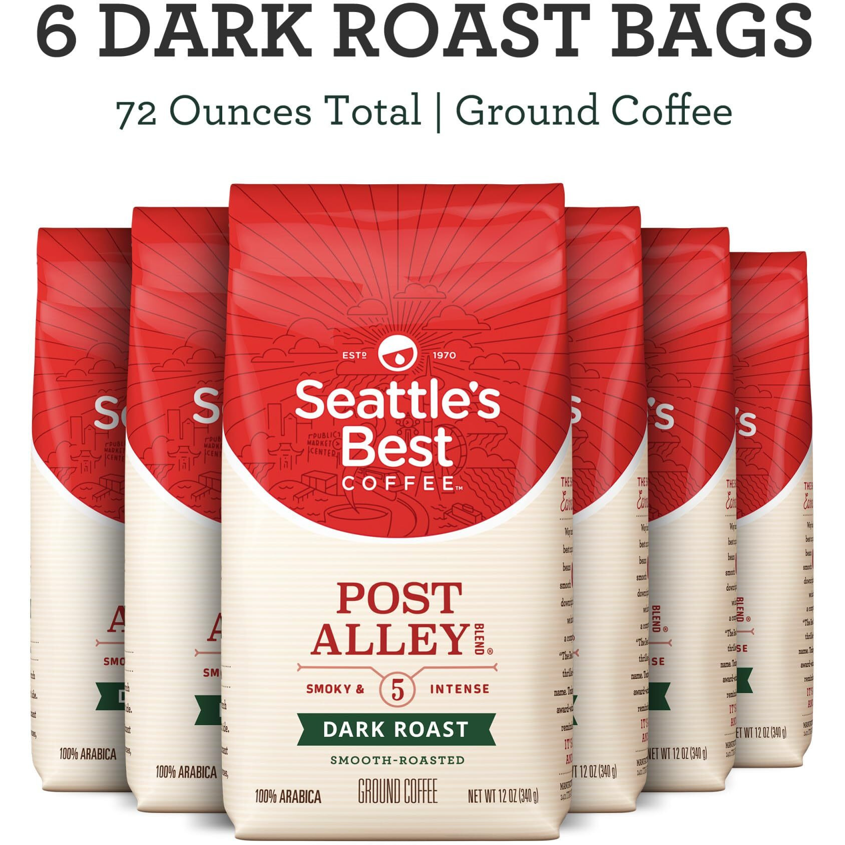 Seattle's Best Coffee Post Alley Blend Dark Roast Ground Coffee | 12 Ounce Bags (Pack Of 6)