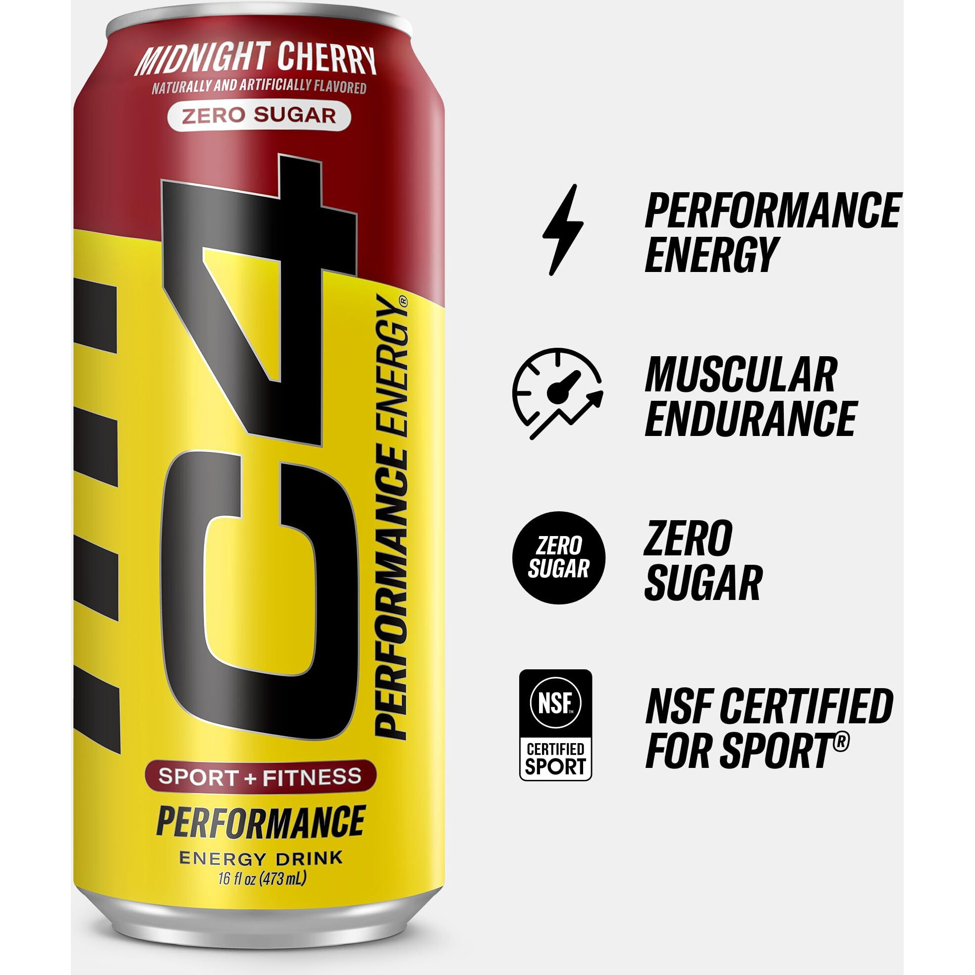 C4 Performance Energy Drink | Zero Sugar Carbonated Preworkout Energy | 200Mg Caffeine With Beta Alanine | Midnight Cherry | 16 Fl Oz (12 Pack)