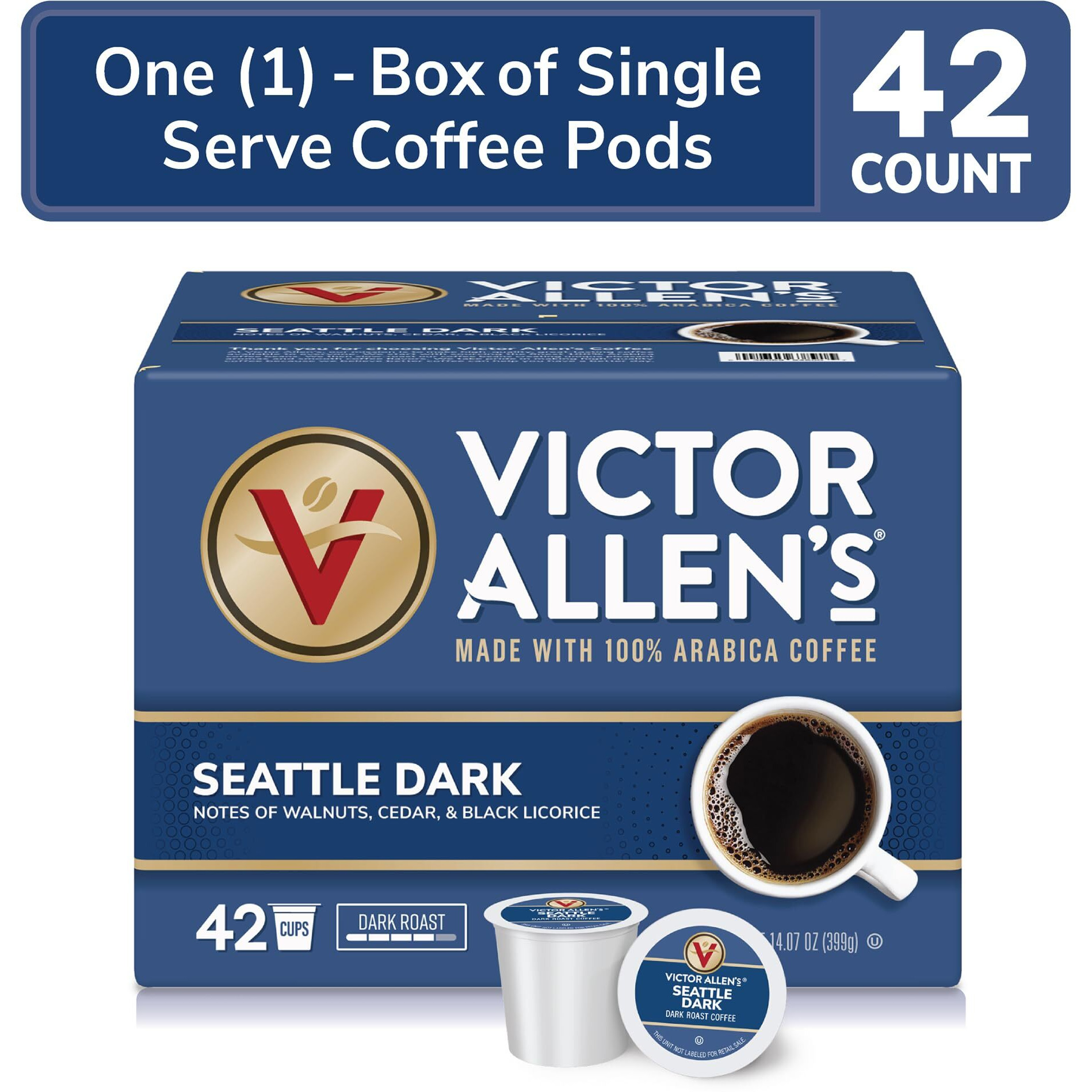 Victor Allen's Coffee Seattle Dark, Dark Roast, 42 Count, Single Serve Coffee Pods For Keurig K-Cup Brewers