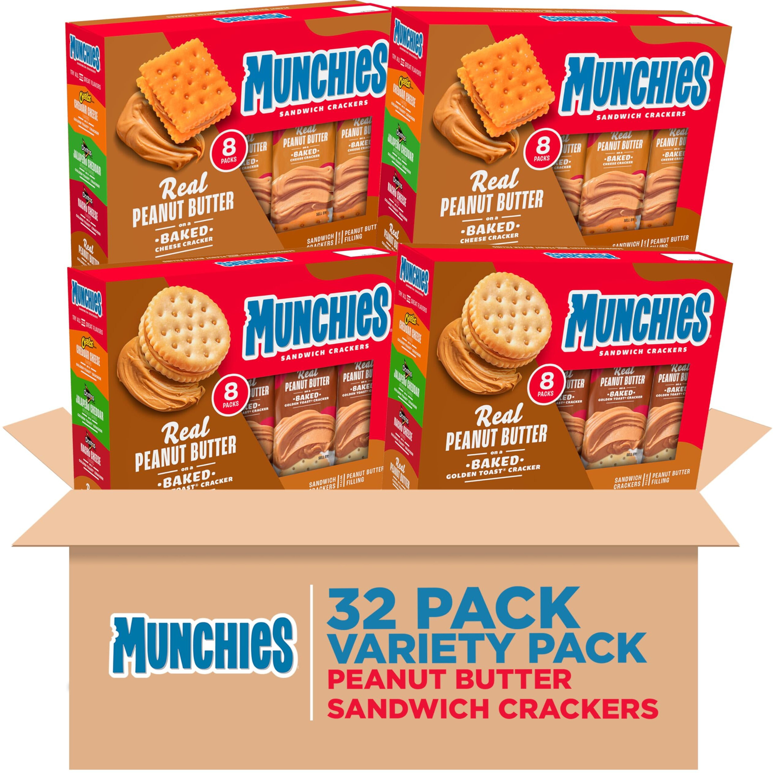 Munchies Sandwich Crackers, Assorted Peanut Butter Variety Pack (Pack Of 4, 32 Count)