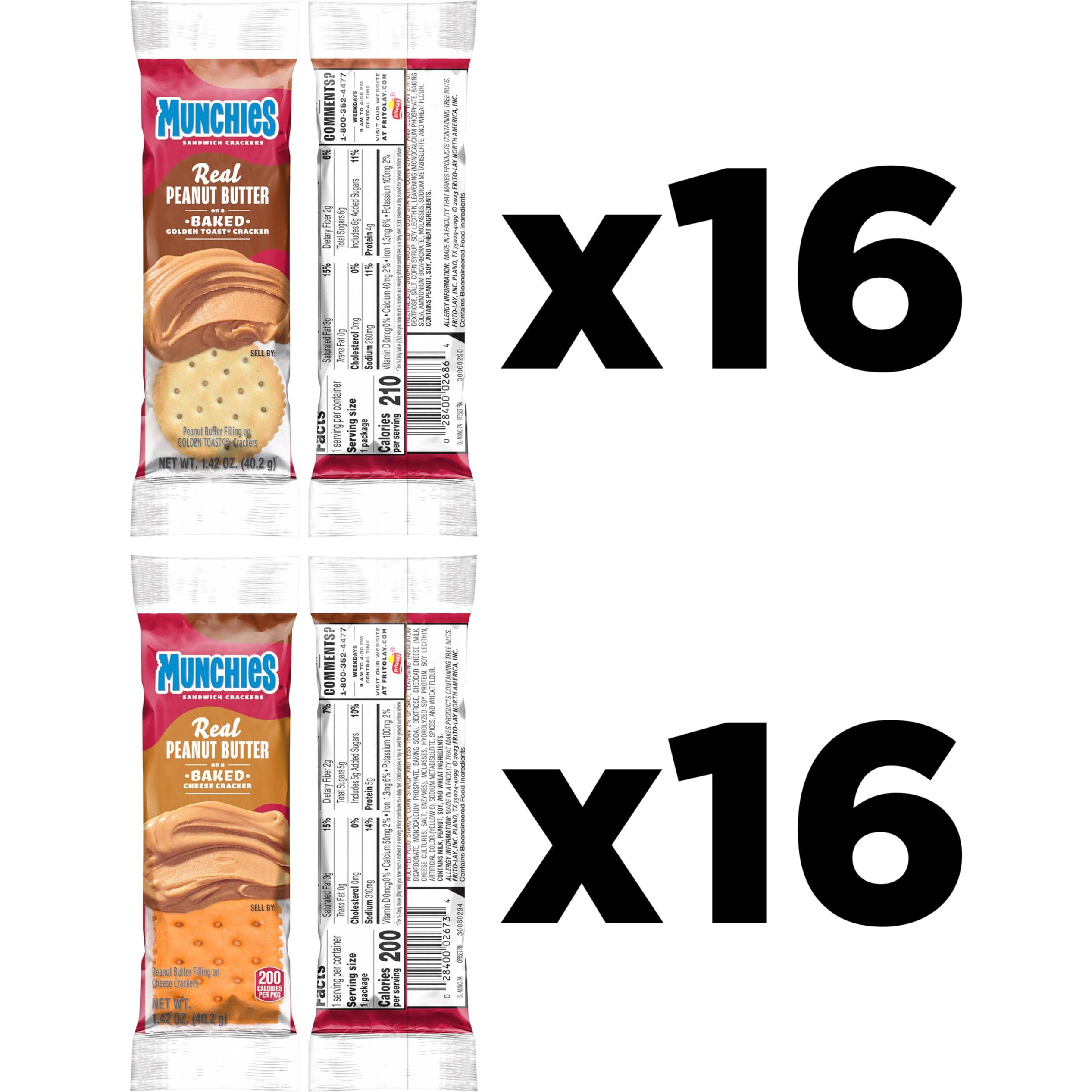 Munchies Sandwich Crackers, Assorted Peanut Butter Variety Pack (Pack Of 4, 32 Count)