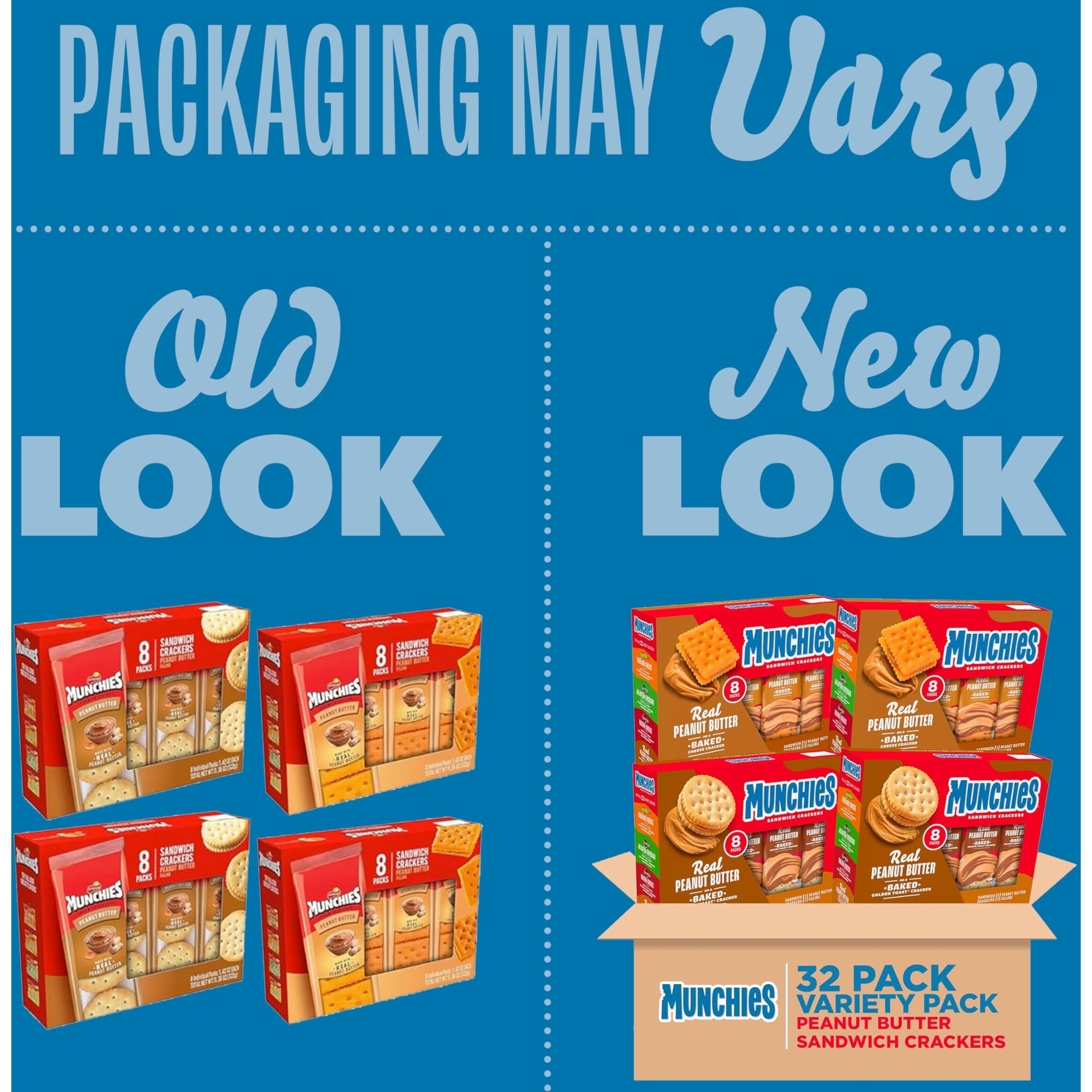 Munchies Sandwich Crackers, Assorted Peanut Butter Variety Pack (Pack Of 4, 32 Count)