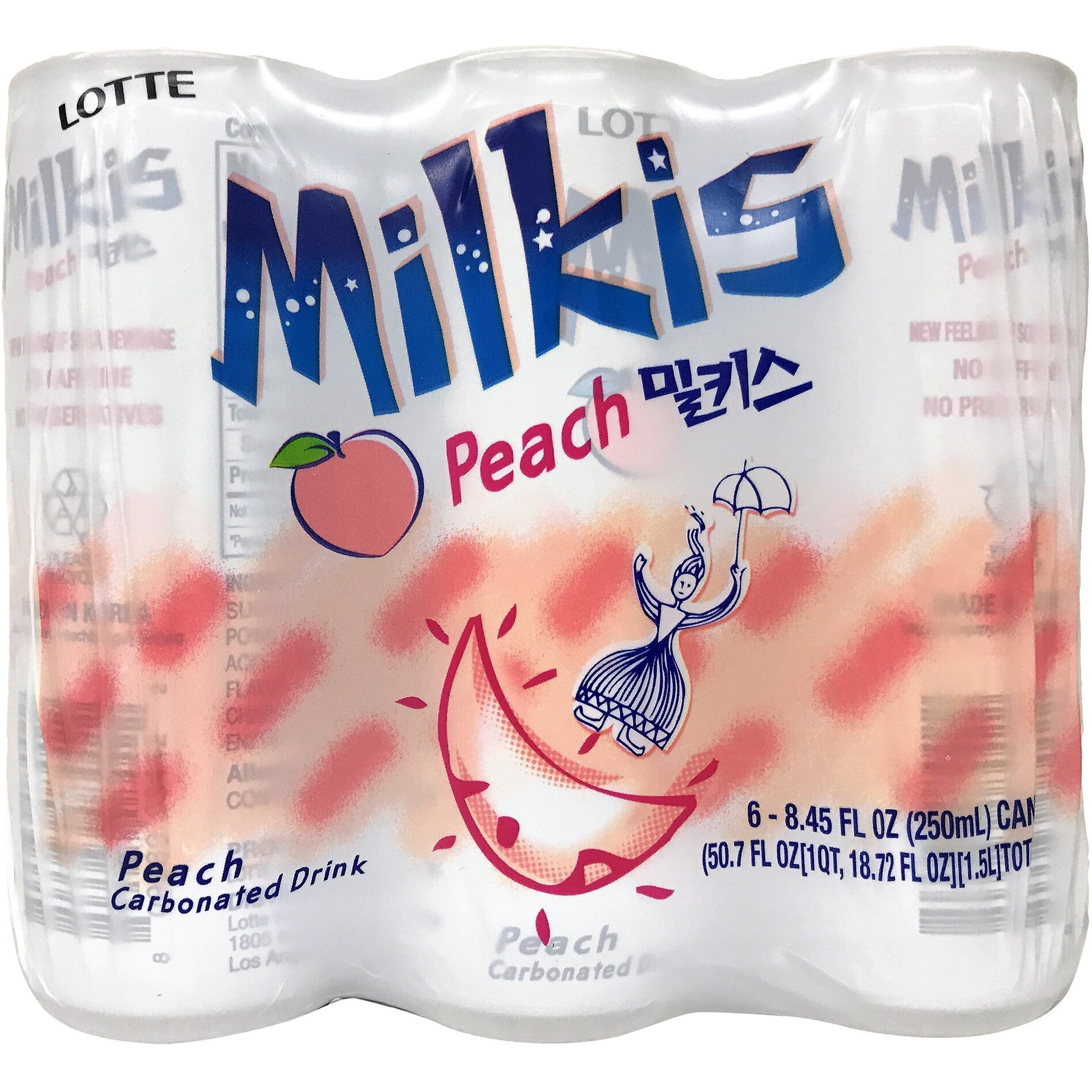 Lotte Milkis Soda Beverage, Peach, 8.45 Fl Oz (Pack Of 6)