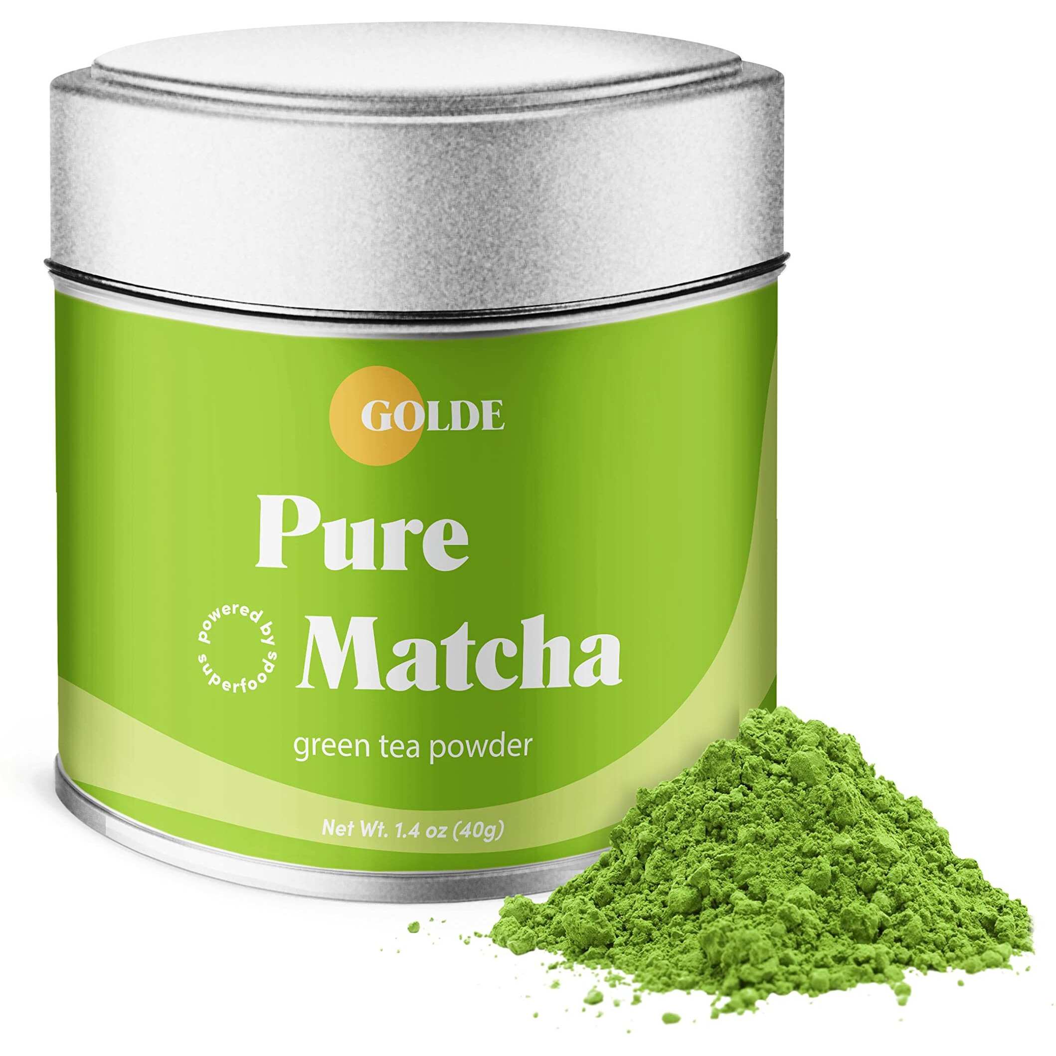 Golde Pure Matcha | Ceremonial Grade Matcha Powder | Green Tea Superfood With L-Theanine & Antioxidants (40G Tin)