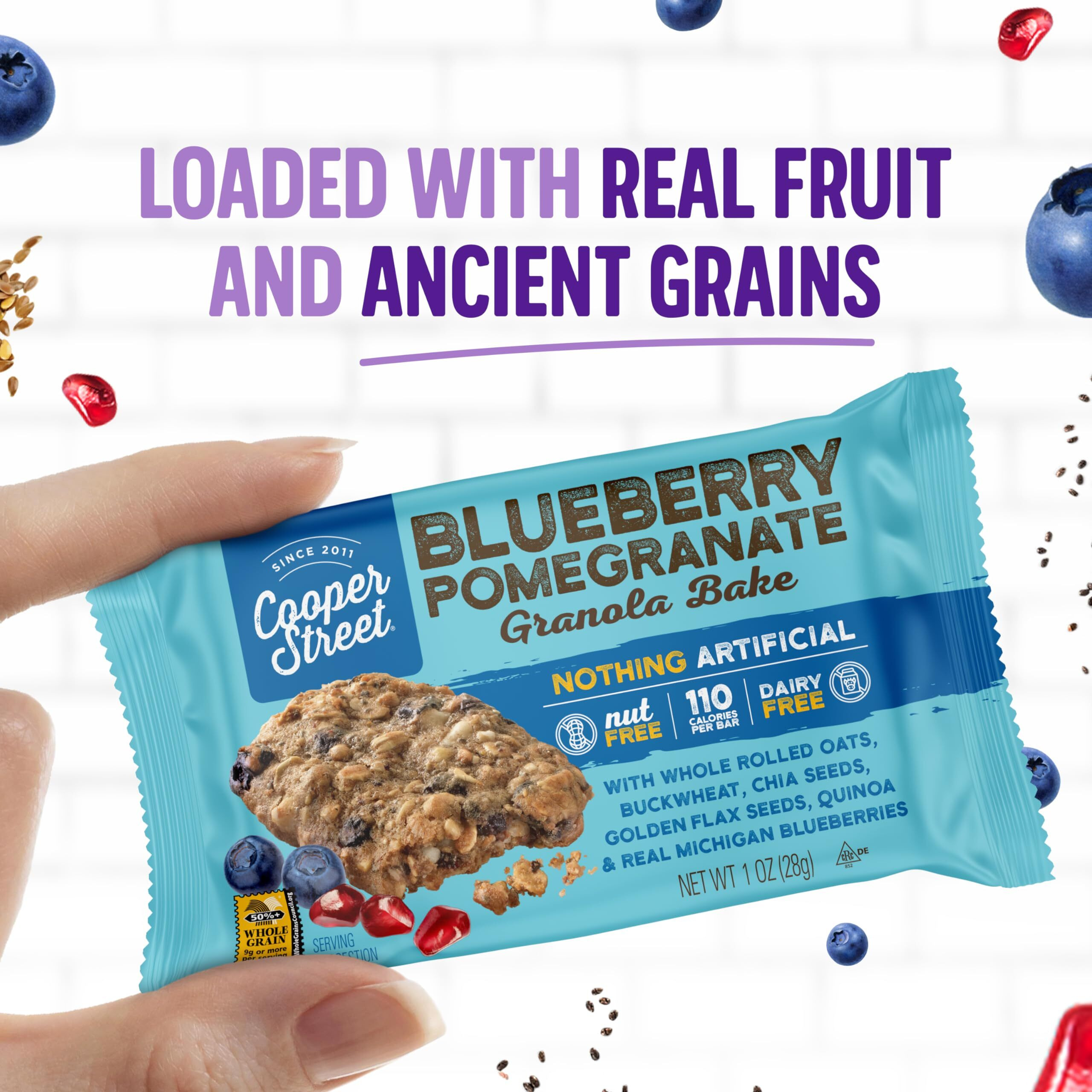 Cooper Street Granola Cookie Bake - Chewy Granola Bars With Chia, Flax, Buckwheat And Oats In Delicious Blueberry Pomegranate Flavor | Individually Wrapped Healthy Breakfast Bars | 1 Oz | 48 Pack