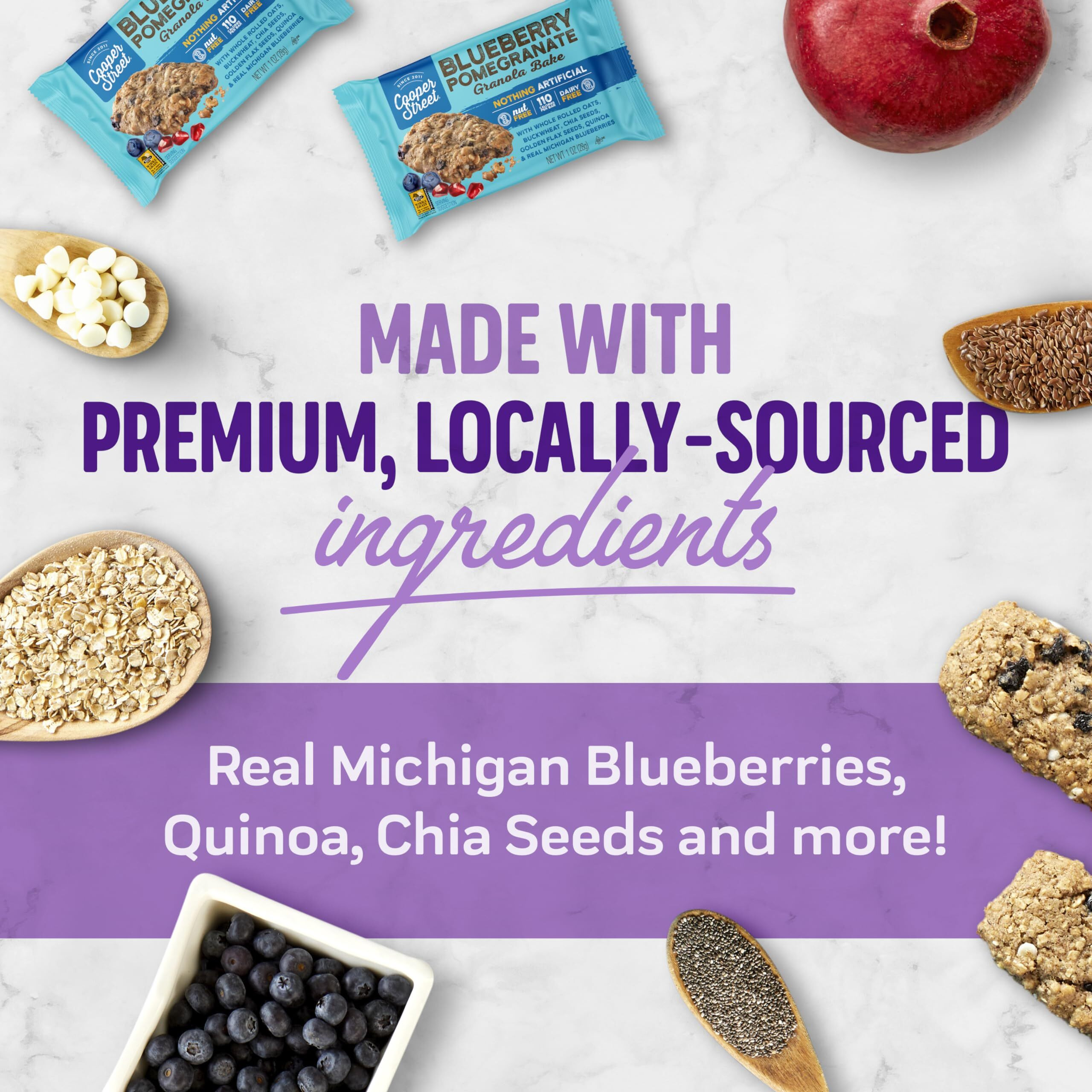 Cooper Street Granola Cookie Bake - Chewy Granola Bars With Chia, Flax, Buckwheat And Oats In Delicious Blueberry Pomegranate Flavor | Individually Wrapped Healthy Breakfast Bars | 1 Oz | 48 Pack