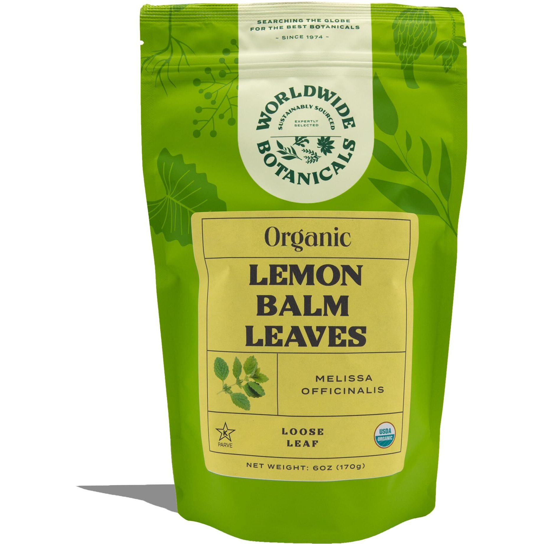 Worldwide Botanicals Organic Lemon Balm Tea - Loose Leaf Premium Herbal Tea | 100% Pure Lemon Balm Leaves | Calming Tea For Stress Relief And Good Digestion | Kosher, 6 Ounces