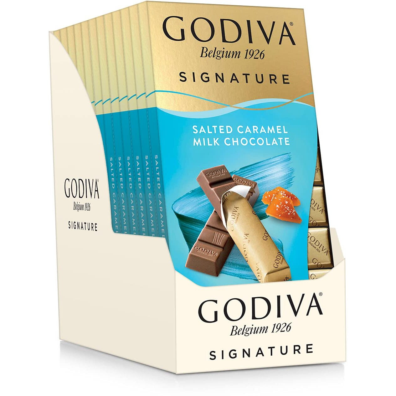 Godiva Chocolatier Signature Salted Caramel Milk Chocolate Mini Gourmet Chocolate Bar, 12-Ct. (8 Pc. Each), 90 Grams