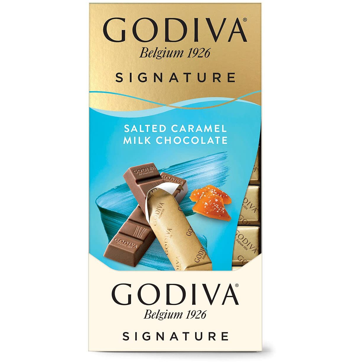 Godiva Chocolatier Signature Salted Caramel Milk Chocolate Mini Gourmet Chocolate Bar, 12-Ct. (8 Pc. Each), 90 Grams