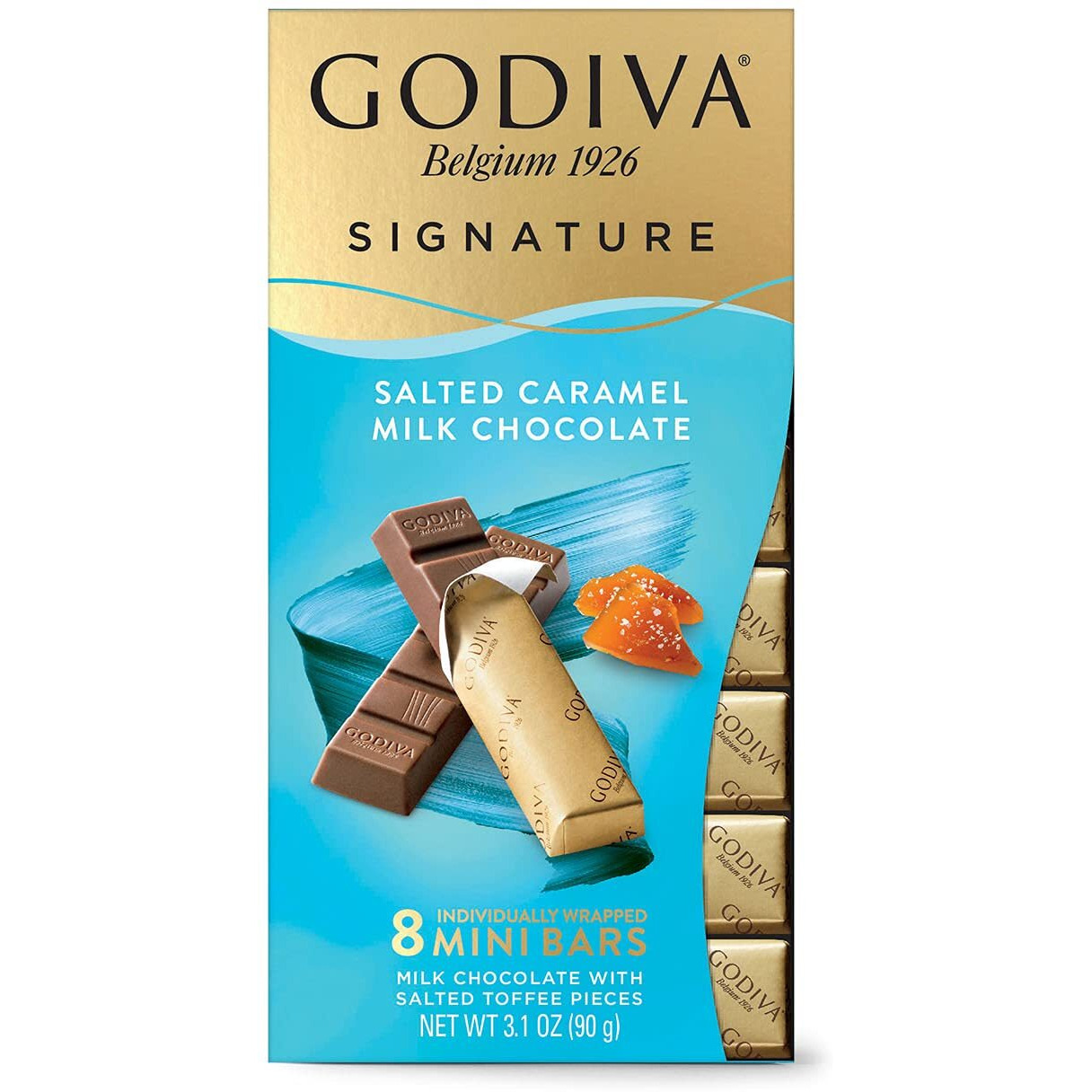 Godiva Chocolatier Signature Salted Caramel Milk Chocolate Mini Gourmet Chocolate Bar, 12-Ct. (8 Pc. Each), 90 Grams