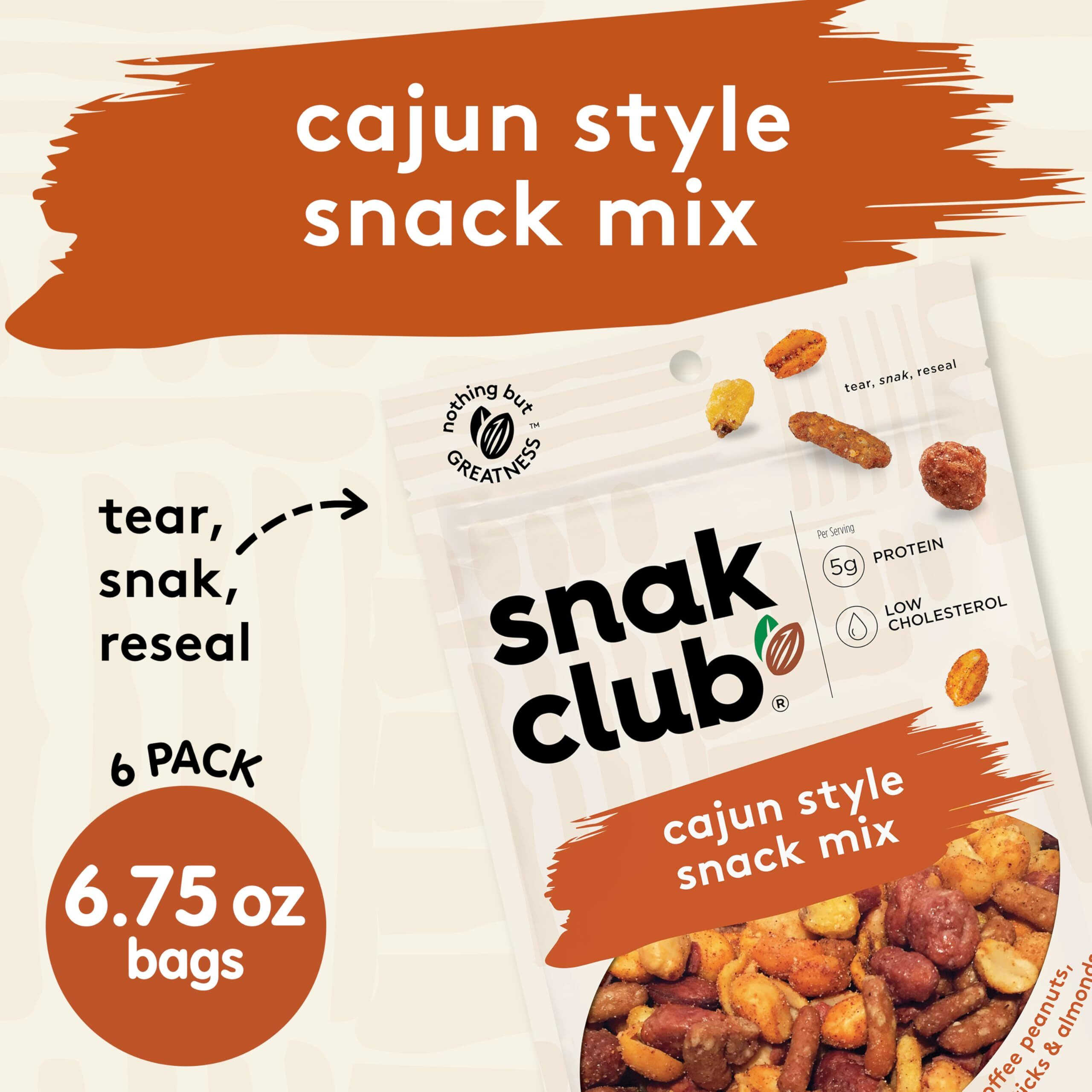 Snak Club Cajun Style Snack Mix With Hot And Spicy Peanuts, Butter Toffee Peanuts, Toasted Corn, Cajun And Honey Sesame Sticks, And Almonds, Kosher Trail Mix Snacks, 6.75 Oz Resealable Bags, 6 Pack