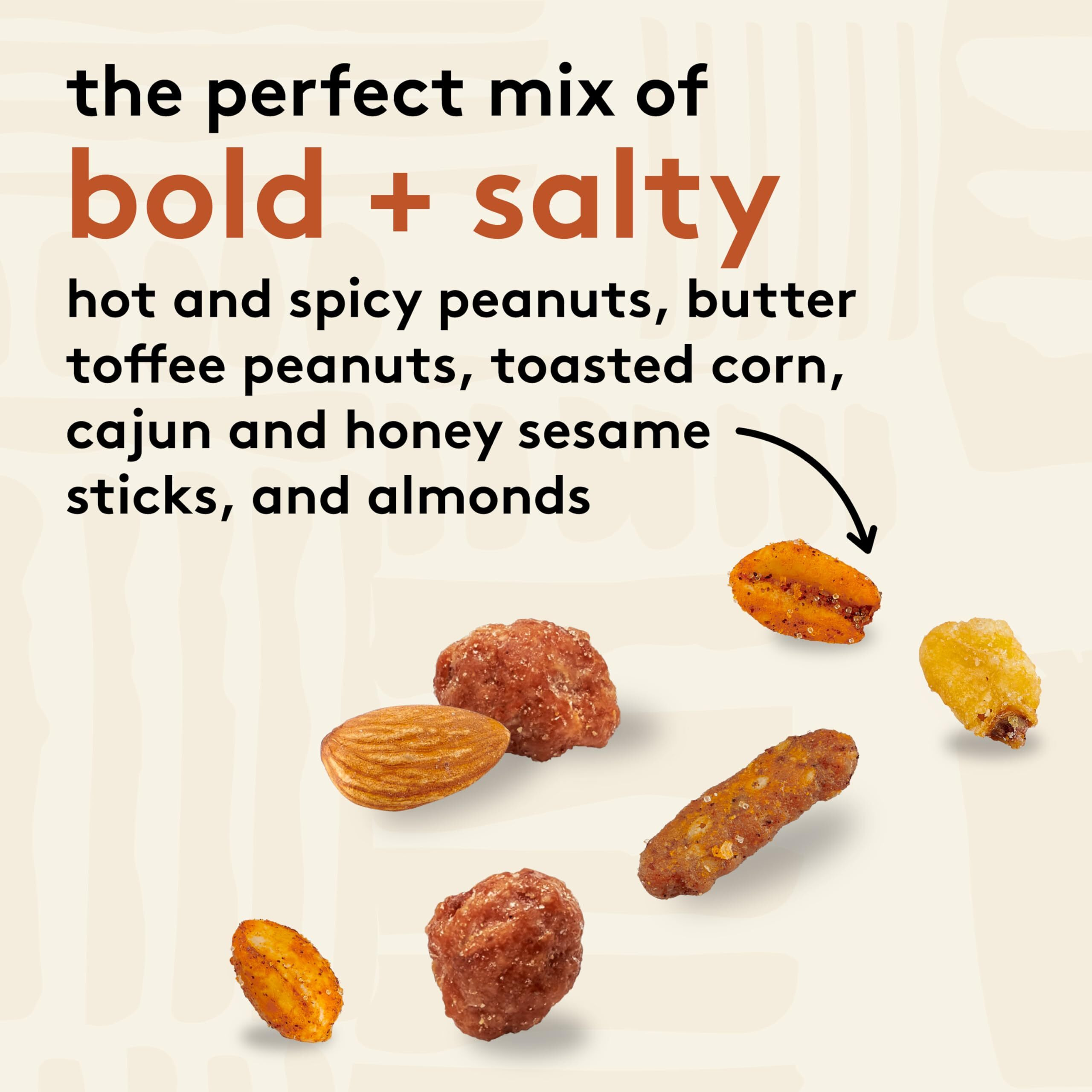 Snak Club Cajun Style Snack Mix With Hot And Spicy Peanuts, Butter Toffee Peanuts, Toasted Corn, Cajun And Honey Sesame Sticks, And Almonds, Kosher Trail Mix Snacks, 6.75 Oz Resealable Bags, 6 Pack