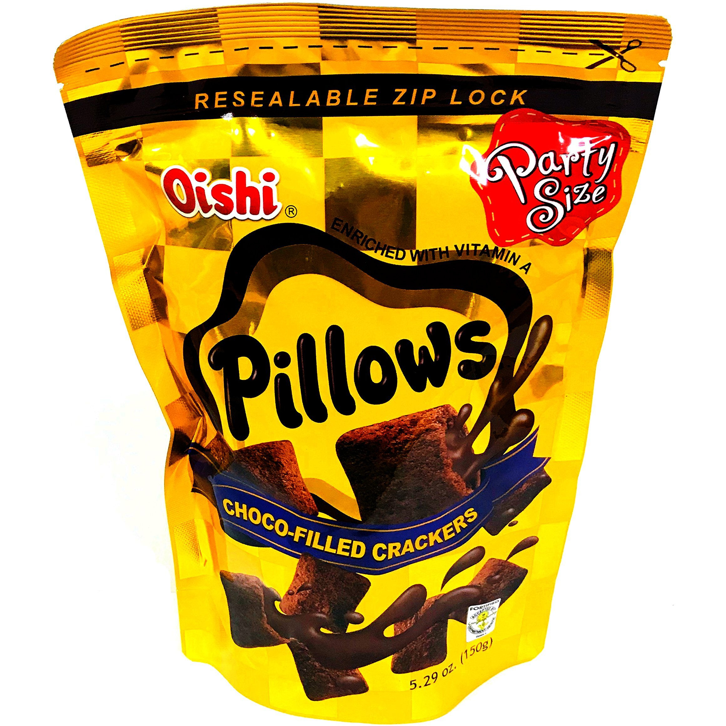 Oishi Pillows Choco-Filled Crackers Party Size, 5.29 Oz, 3 Packs