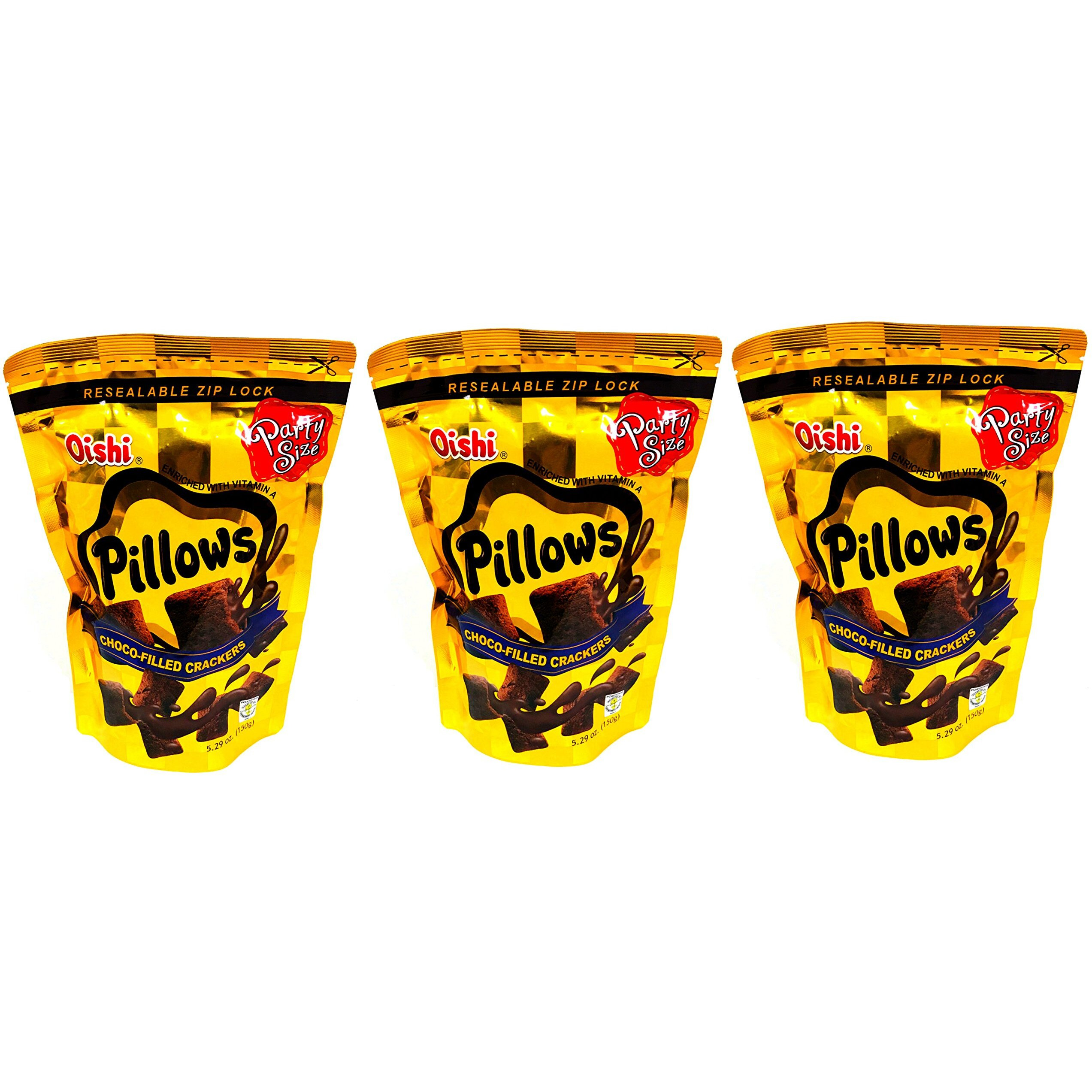 Oishi Pillows Choco-Filled Crackers Party Size, 5.29 Oz, 3 Packs