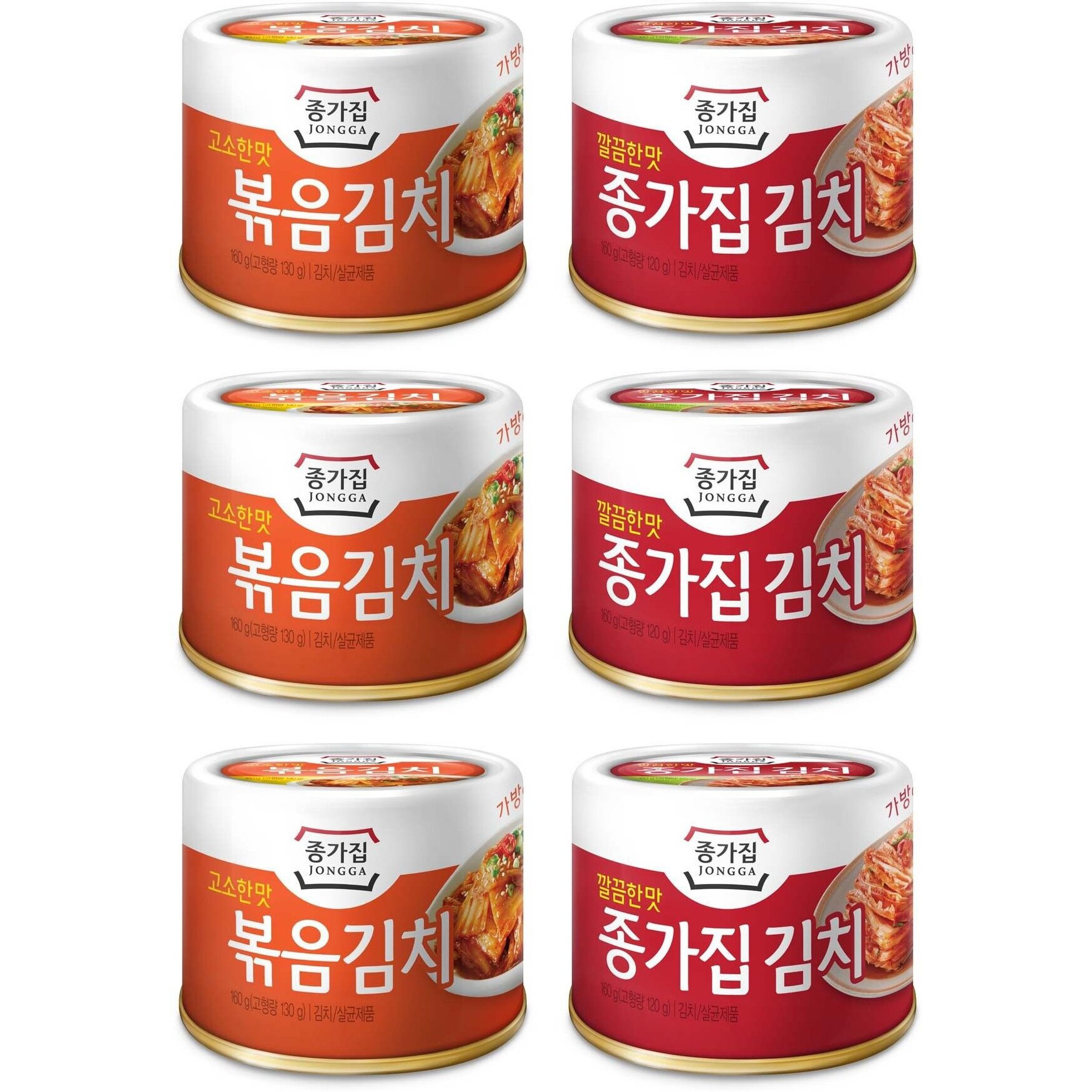 Jongga Cabbage Fried Kimchi Can + Cabbage Kimchi Can / Each 5.64Oz(160G) /Nkorean Spicy Food, Pack Of 6, 33.84 Ounce