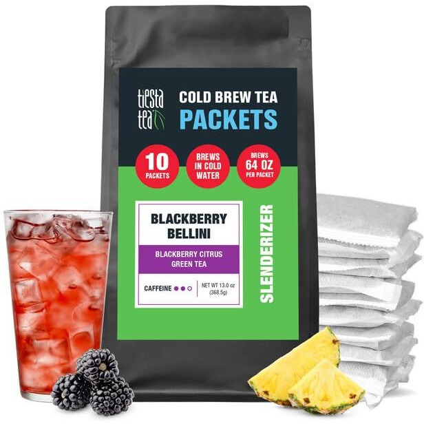 Tiesta Tea - Blackberry Bellini Cold Brew Tea - Blackberry Citrus Green Tea - Loose Leaf Tea Blend - Medium Caffeinated Iced Tea - Cold Brew Tea Packets - Brews 64 Oz Of Pitcher Per Bag (Pack Of 10)