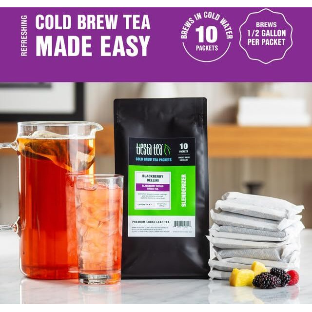 Tiesta Tea - Blackberry Bellini Cold Brew Tea - Blackberry Citrus Green Tea - Loose Leaf Tea Blend - Medium Caffeinated Iced Tea - Cold Brew Tea Packets - Brews 64 Oz Of Pitcher Per Bag (Pack Of 10)
