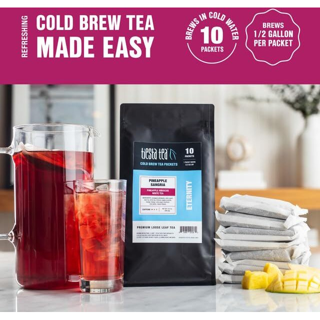 Tiesta Tea - Pineapple Sangria Cold Brew, Premium Loose Leaf Blend, Low Caffeinated Iced Tea, 10 Cold Brew Tea Packets - Brews One 64Oz Pitcher