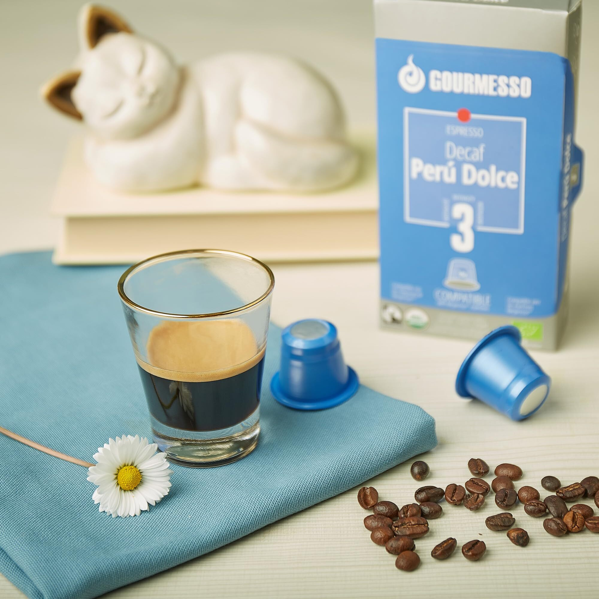 Gourmesso 100Ct Decaf Peru Dolce Decaf Coffee Pods I Compatible With Original Line Nespresso Machines | 10 Boxes I Light Roast I Intensity 3 | 100% Fair Trade I Decaffeinated Espresso Capsules
