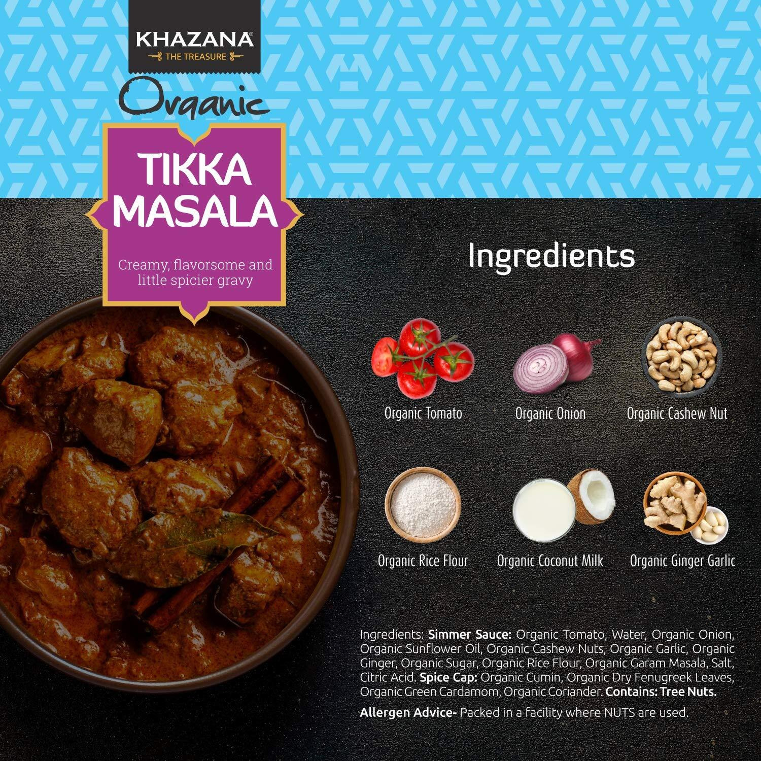 Khazana Organic Tikka Masala Indian Simmer Sauce - 6 X 12.7Oz Jars | Non-Gmo, Vegan, Gluten Free, Kosher | Authentic Indian Meals Made Easy At Home
