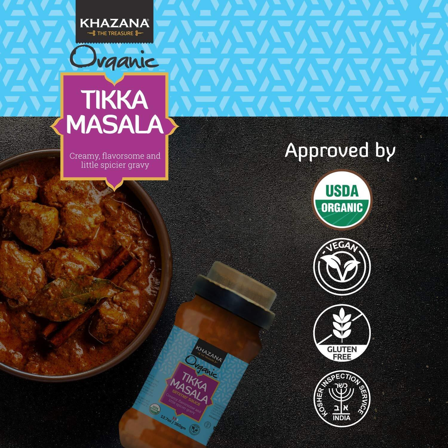 Khazana Organic Tikka Masala Indian Simmer Sauce - 6 X 12.7Oz Jars | Non-Gmo, Vegan, Gluten Free, Kosher | Authentic Indian Meals Made Easy At Home