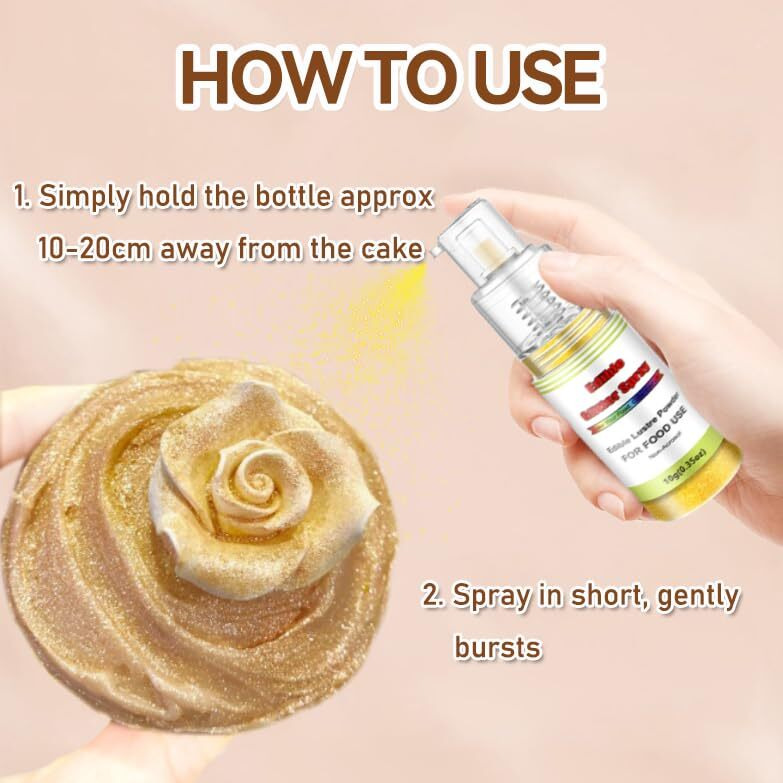 Edible Glitter Spray(Silver), Non Aerosol Food Coloring Lustre Powder, Food Grade Sparkling Dust Push Pump For Decorating Cupcake, Fondant, Cookie, Frosting, Gum Paste, 0.35 Oz.