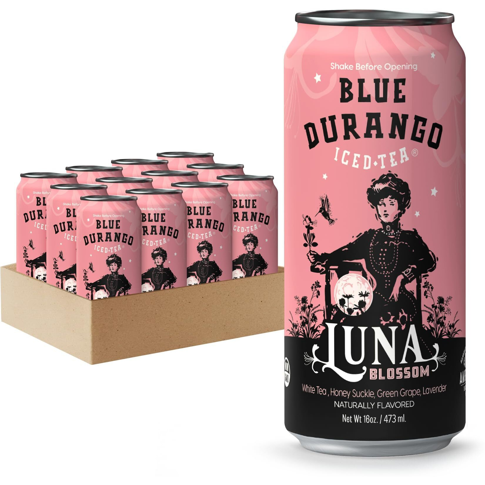 Blue Durango Iced Tea - Luna Blossom - Natural Ingredient Drinks 16 Oz (12 Pack)