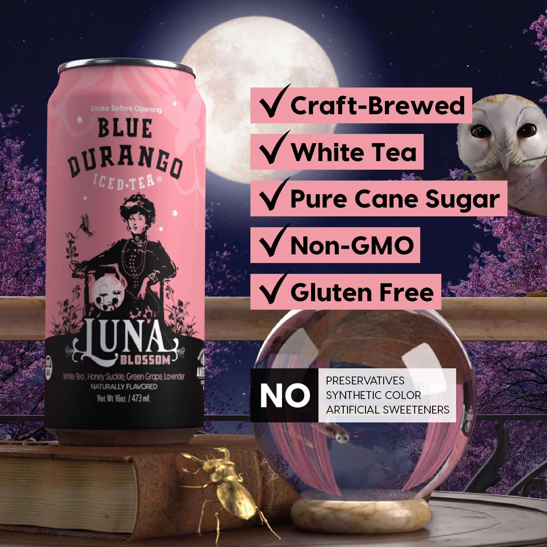 Blue Durango Iced Tea - Luna Blossom - Natural Ingredient Drinks 16 Oz (12 Pack)