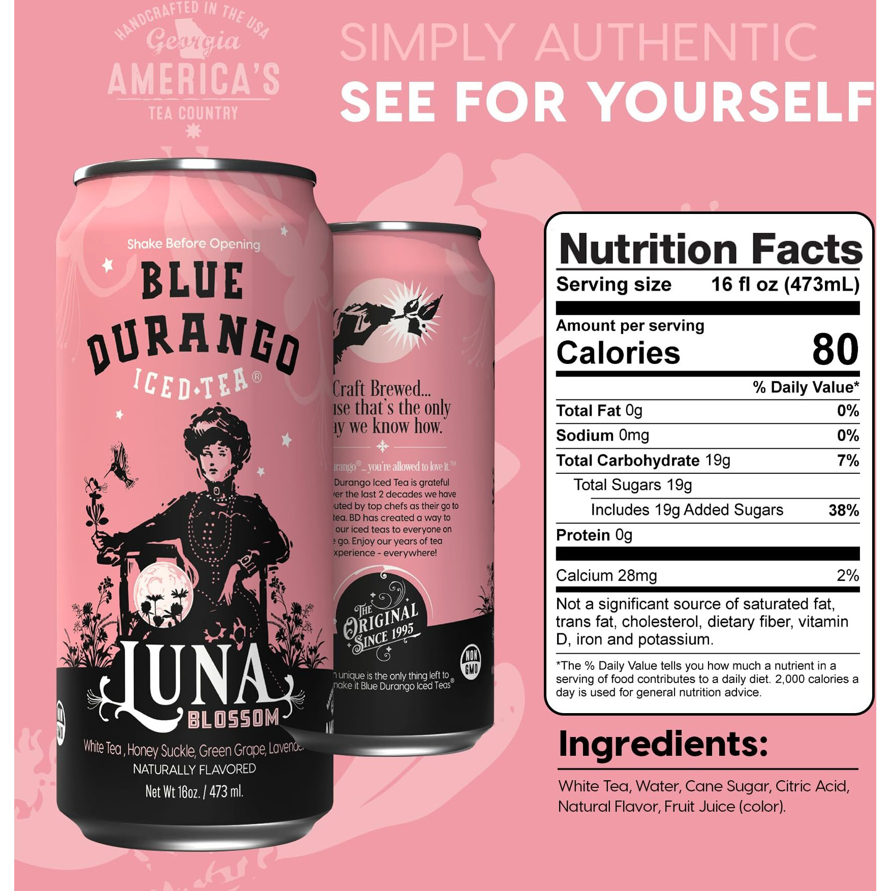 Blue Durango Iced Tea - Luna Blossom - Natural Ingredient Drinks 16 Oz (12 Pack)