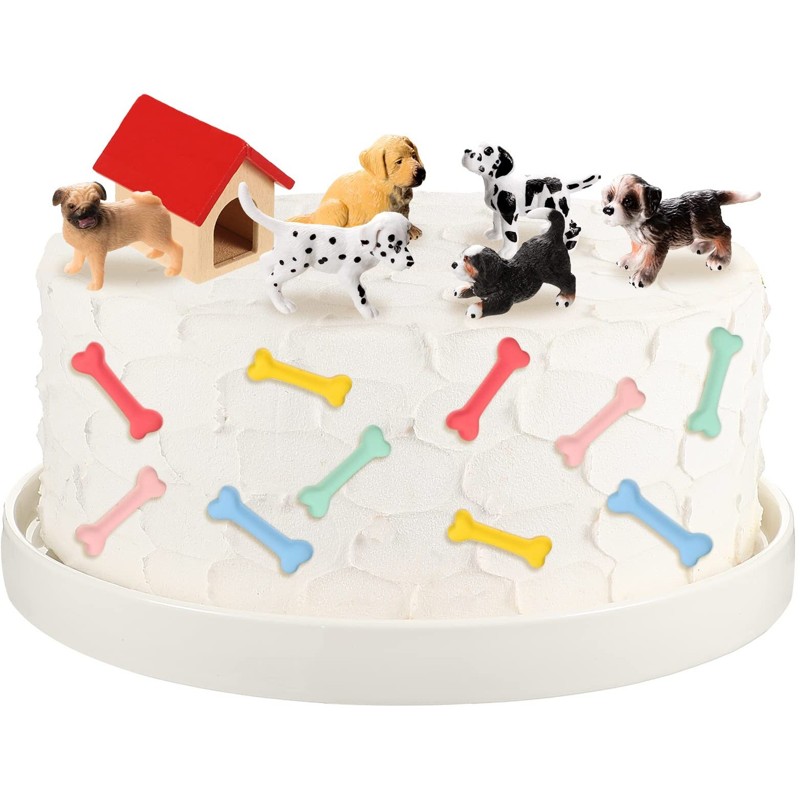 18 Pcs Realistic Dog Cake Topper Dog Figurines Dog Birthday Cake Topper Dog Bone Kennel Cake Toppers Dog Party Decoration Mini Dog Set For Kids Baby Shower Garden Birthday Party (Mixed Style)