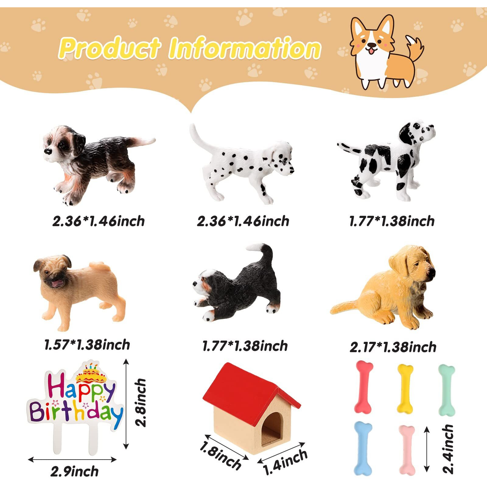 18 Pcs Realistic Dog Cake Topper Dog Figurines Dog Birthday Cake Topper Dog Bone Kennel Cake Toppers Dog Party Decoration Mini Dog Set For Kids Baby Shower Garden Birthday Party (Mixed Style)