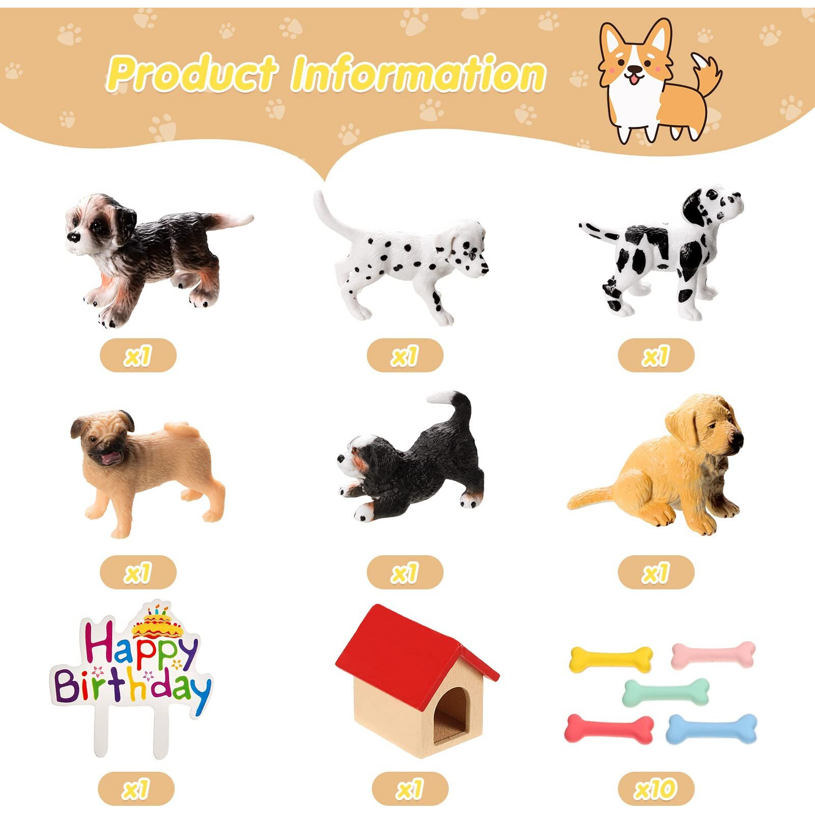 18 Pcs Realistic Dog Cake Topper Dog Figurines Dog Birthday Cake Topper Dog Bone Kennel Cake Toppers Dog Party Decoration Mini Dog Set For Kids Baby Shower Garden Birthday Party (Mixed Style)
