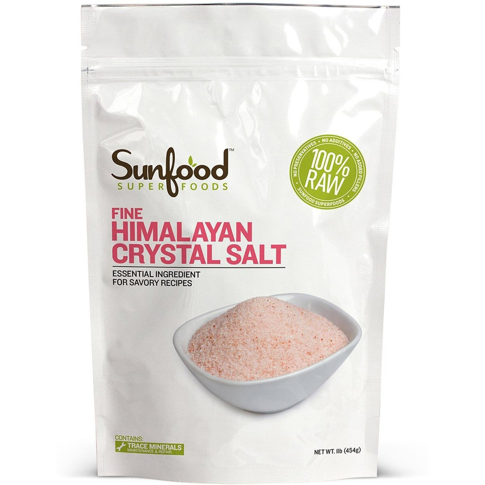 Sunfood Salt, Himalayan Pink, Fine, 1 Pound
