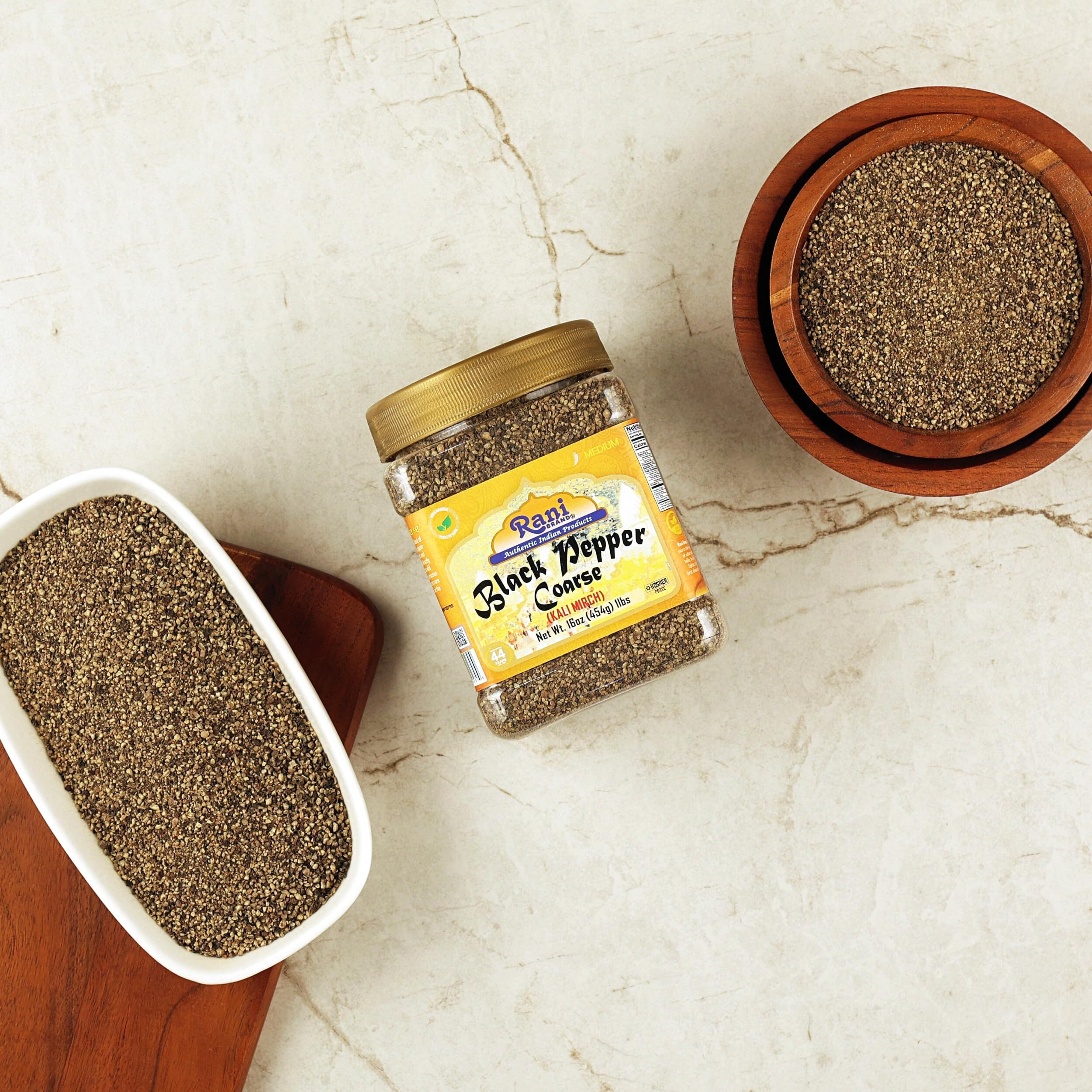 Rani Black Pepper Coarse Ground 28 Mesh (Table Grind) 16Oz (1Lb) 454G Pet Jar ~ All Natural | Vegan | Gluten Friendly | Non-Gmo | Kosher | Product Of Vietnam