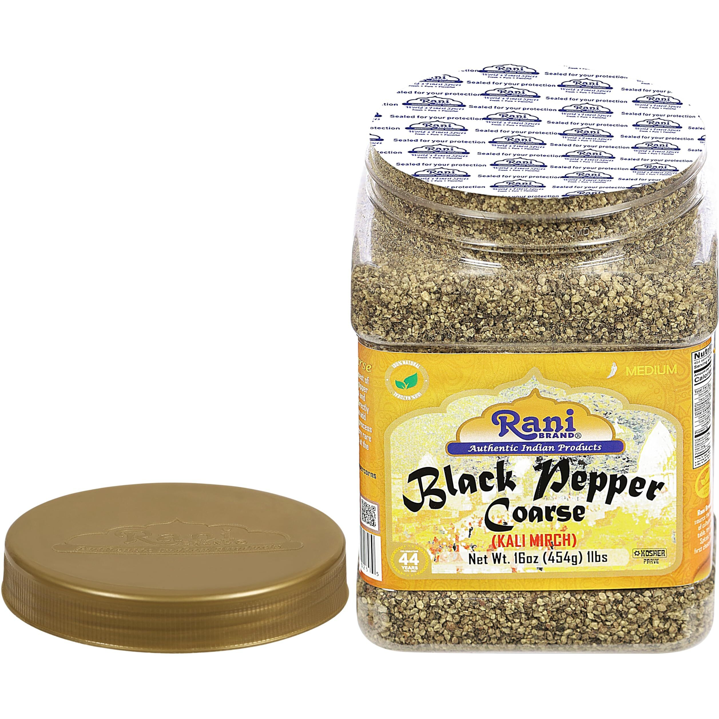 Rani Black Pepper Coarse Ground 28 Mesh (Table Grind) 16Oz (1Lb) 454G Pet Jar ~ All Natural | Vegan | Gluten Friendly | Non-Gmo | Kosher | Product Of Vietnam
