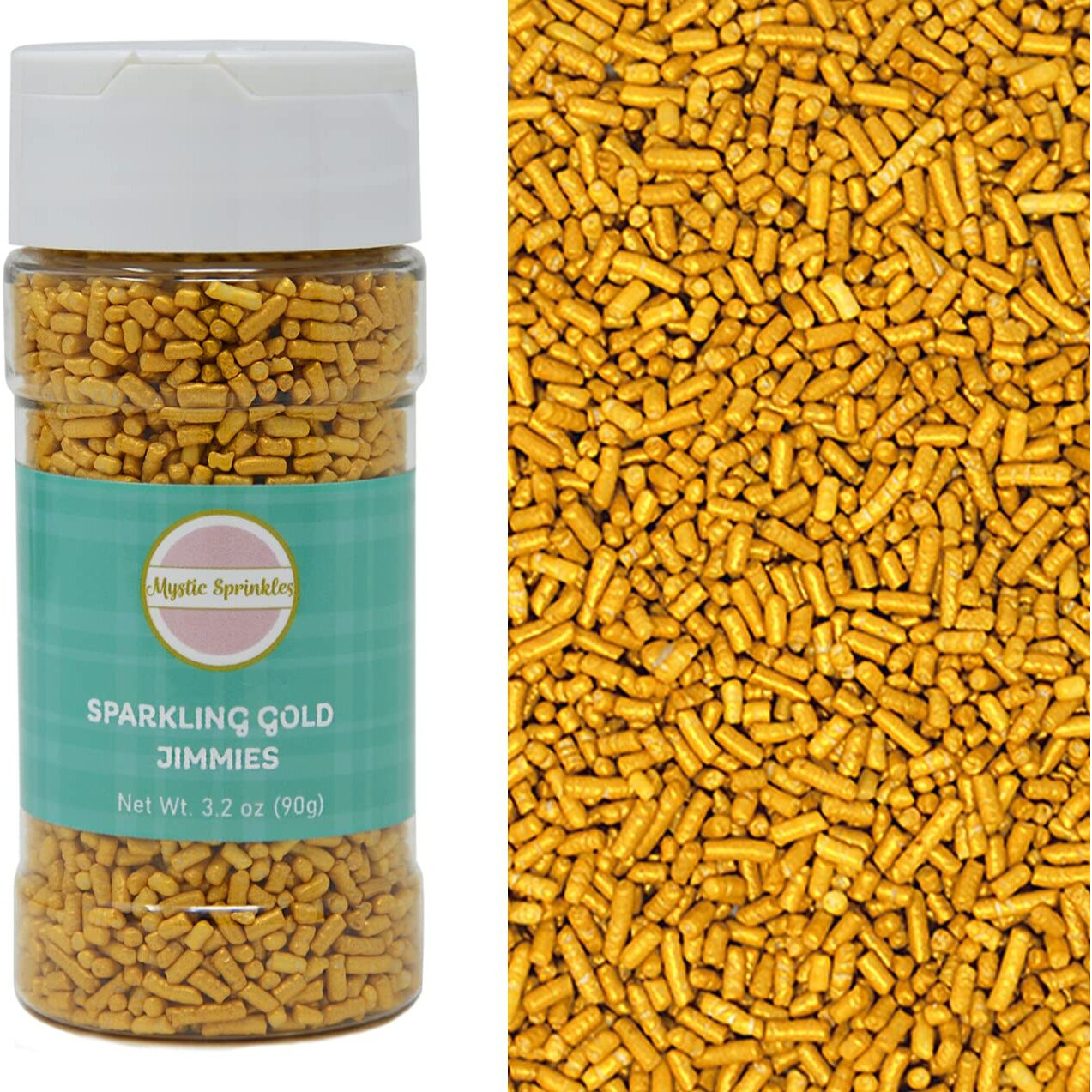 Mystic Sprinkles Sparkling Gold Jimmies 3.2Oz Bottle