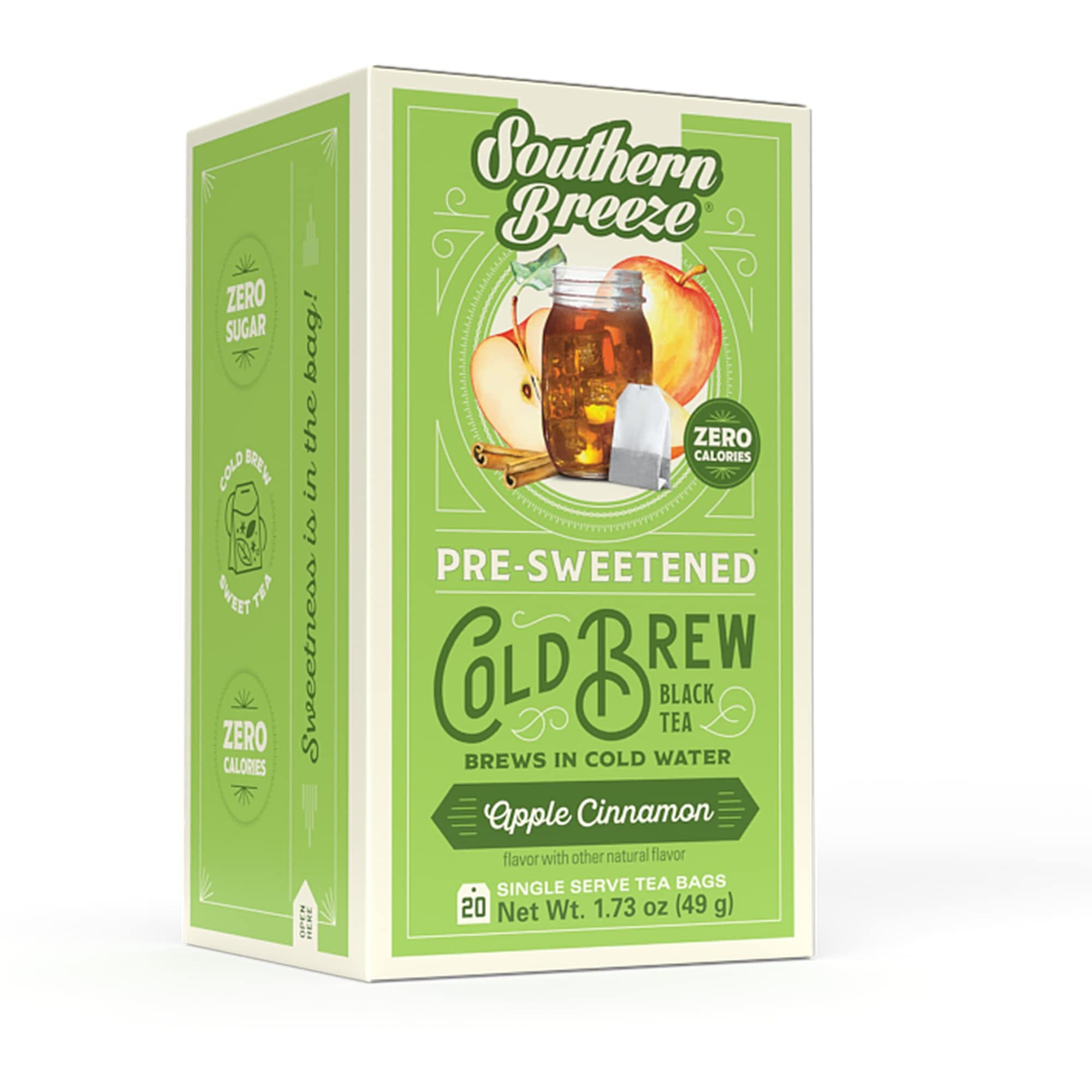 Southern Breeze Cold Brew Sweet Tea Apple Cinnamon Iced Tea With Black Tea And Zero Carbs Zero Sugar, 20 Individually Wrapped Tea Bags