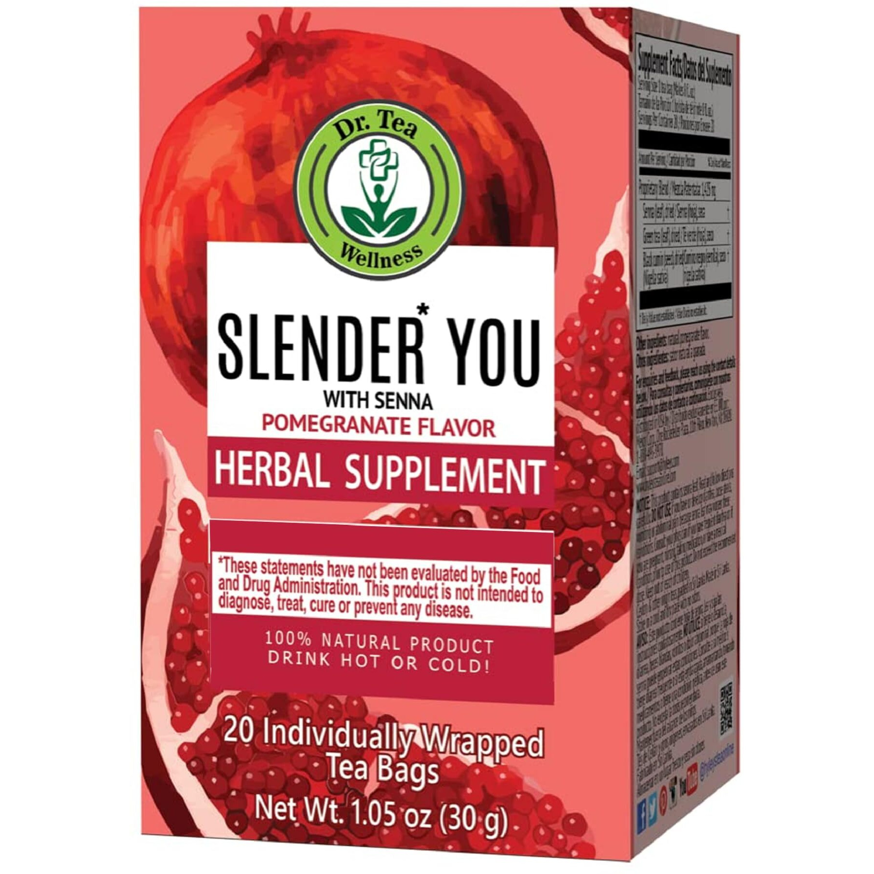 Dr. Tea Slender You Tea With Senna - Pomegranate Flavor - 20 Tea Bags