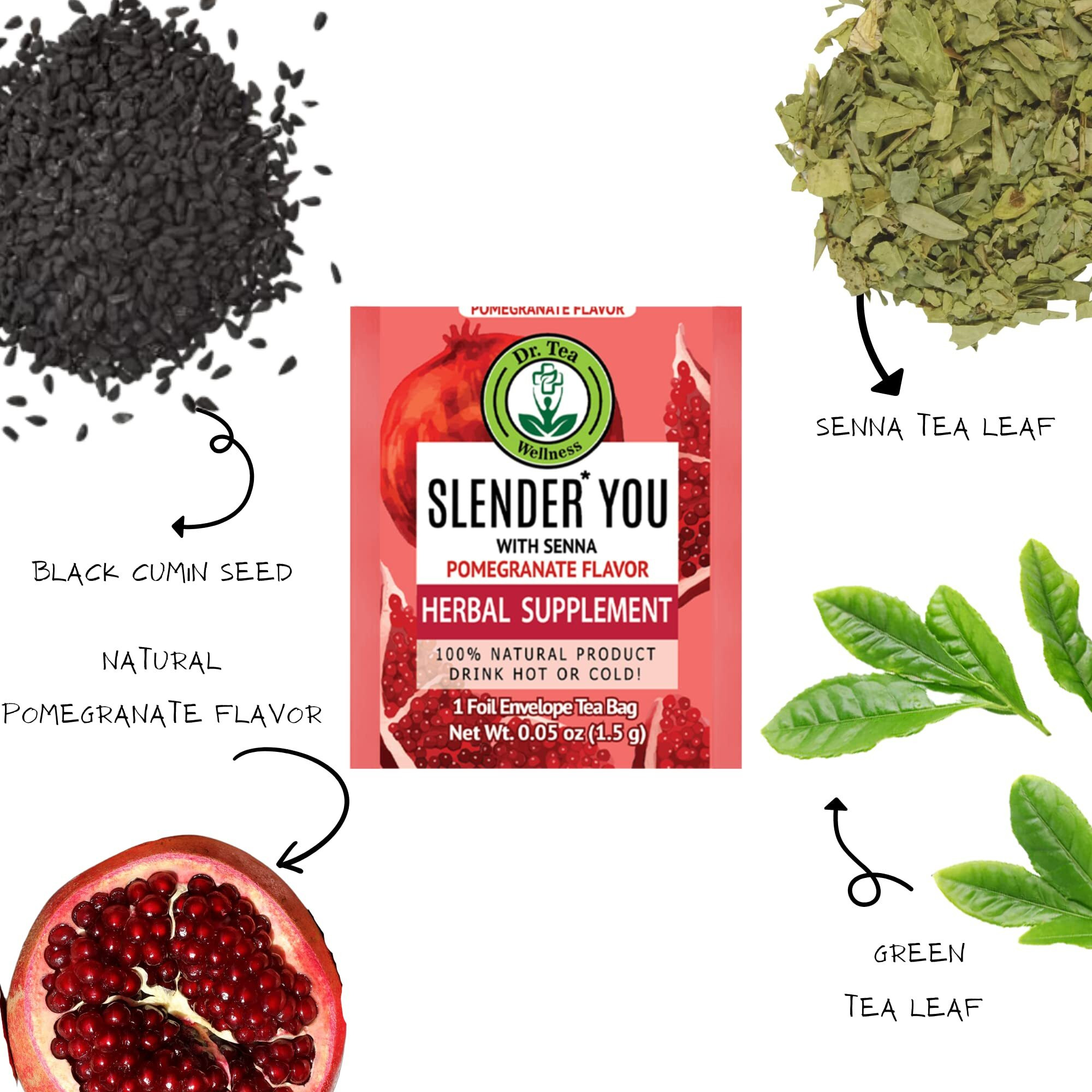 Dr. Tea Slender You Tea With Senna - Pomegranate Flavor - 20 Tea Bags