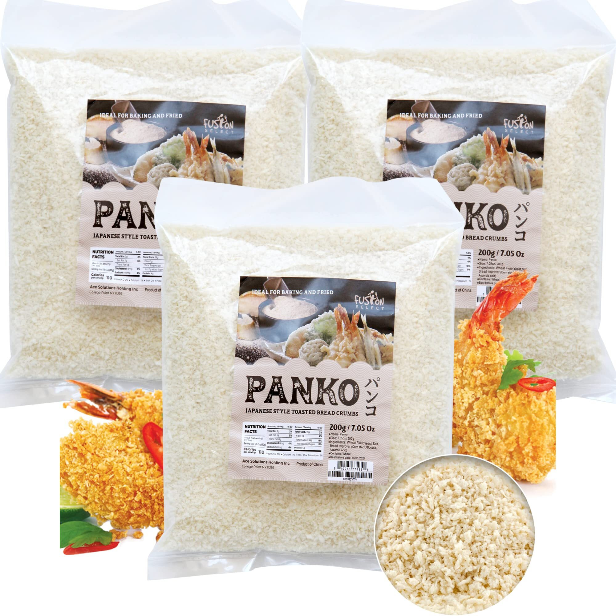 Fusion Select 3 Packs Panko Bread Crumbs - Japanese-Style Toasted Vegan Panko Breadcrumbs For Breading, Frying, Baking - For Fried Chicken & Pork, Baked Pasta, Roasted Vegetables, Tonkatsu