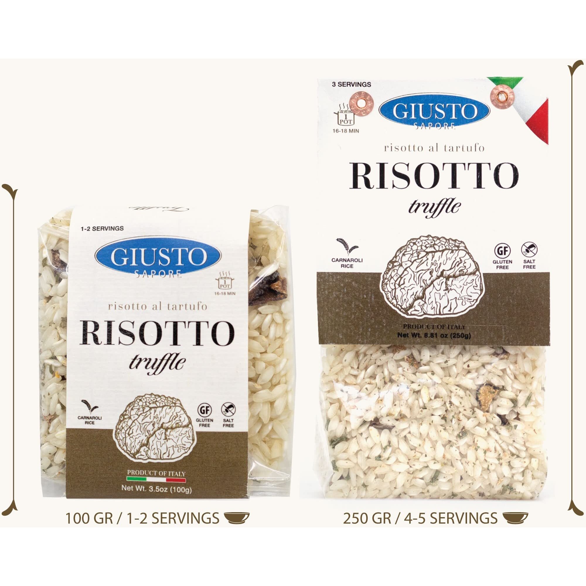 Giusto Sapore Italian Risotto - Truffle - All Natural Gluten Free, No Added Salt - Premium Gourmet 3-4 Serving Size, 8.81 Oz - Imported From Italy And Family Owned